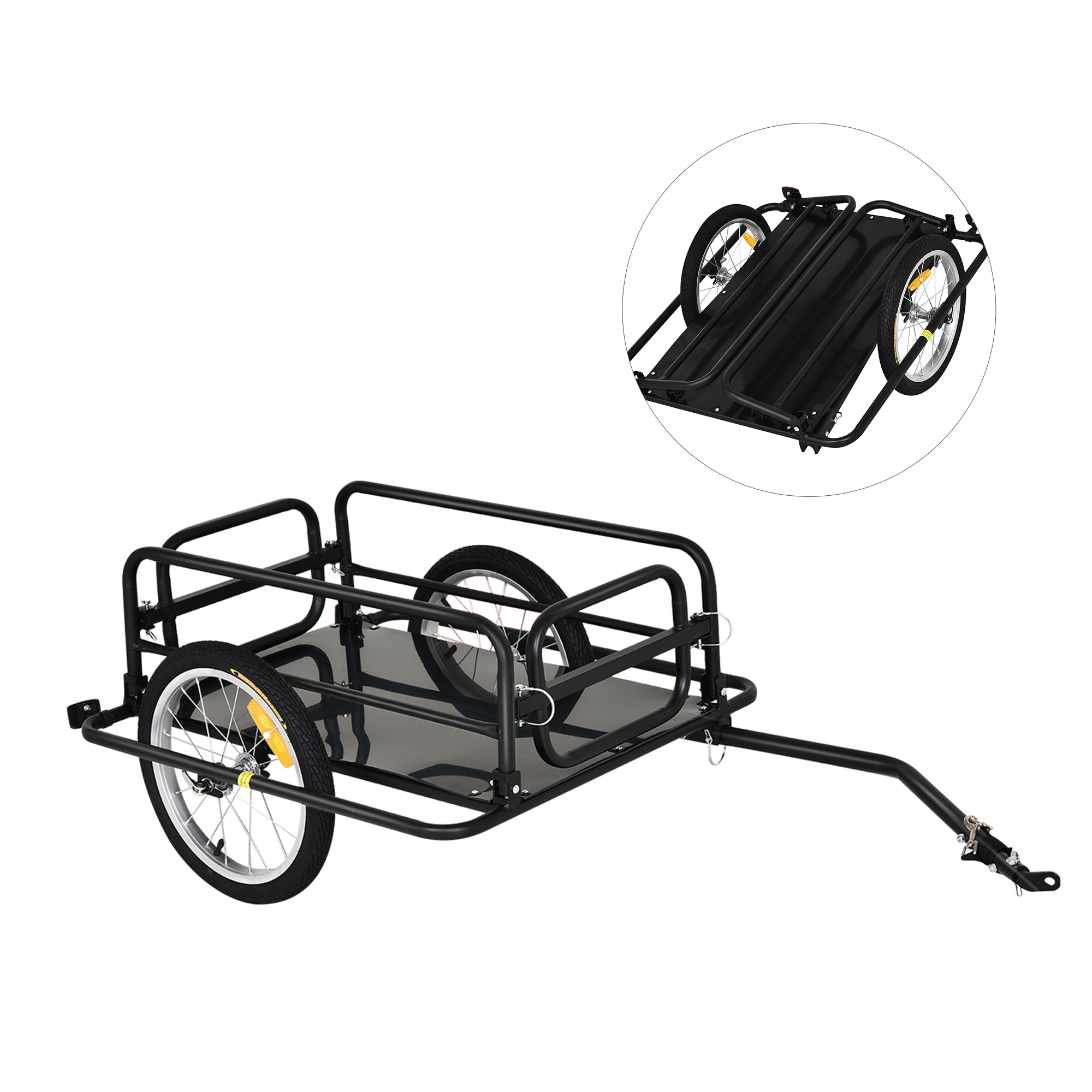HOMCOM Fietskar Aanhangwagen voor fiets 40 kg laadvermogen Transportkar Handkar Trekhaak Staal Zwart 139 x 71,5 x 49 cm