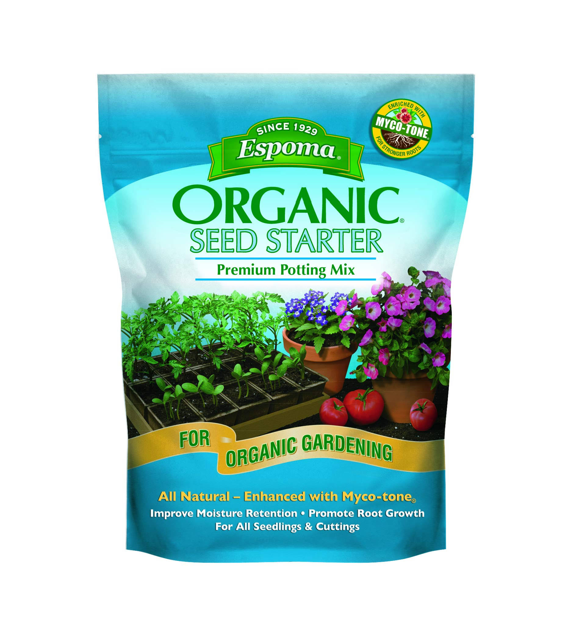 Espoma Organic Seed Starter Premium Potting Soil Mix - All Natural & Organic Seed Starting Mix with Mycorrhizae. for Organic Gardening, 8 qt, Pack