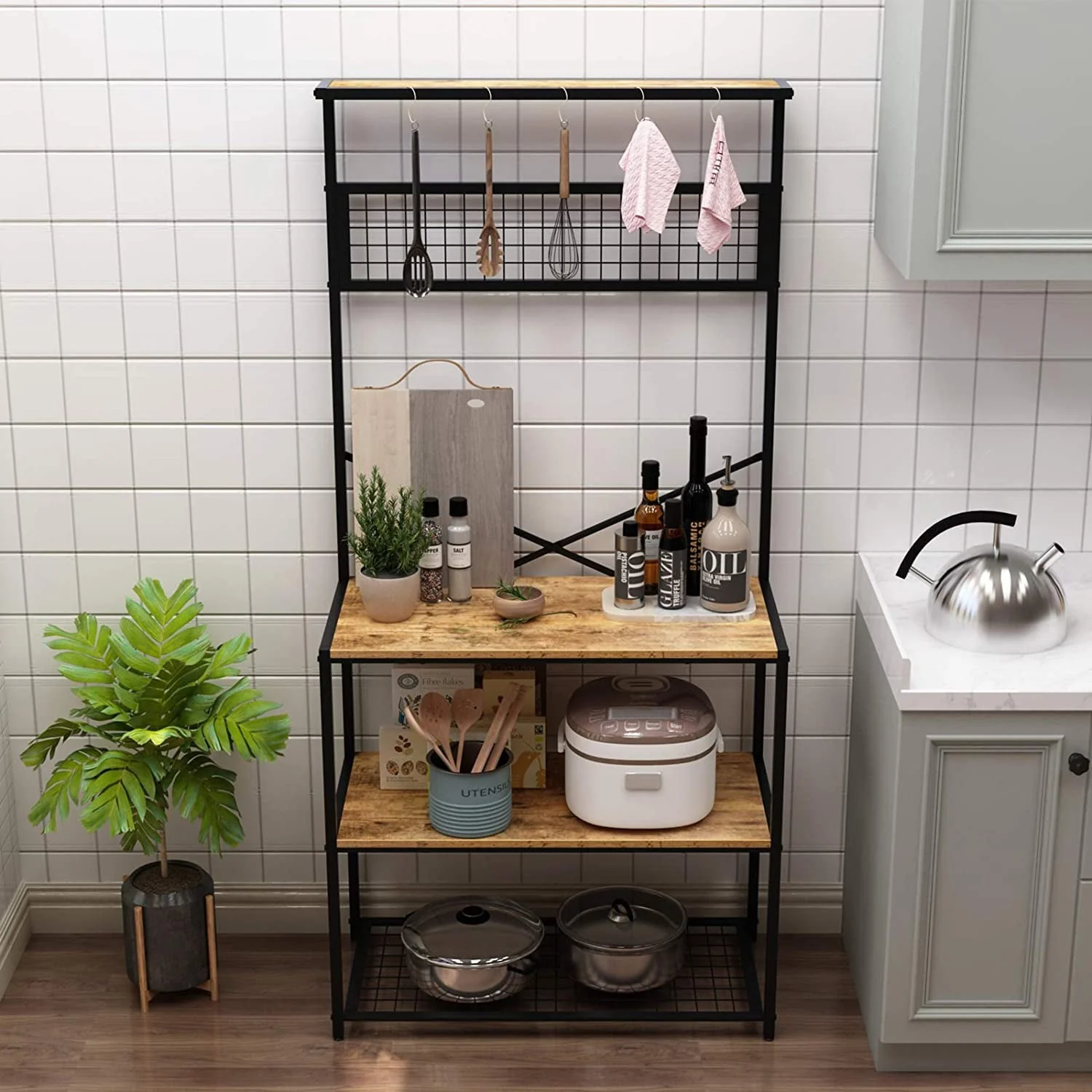 SOGES 4-Tier Kitchen Bakers Racks Standing Kitchen Storage Shelf for Kitchen Brown