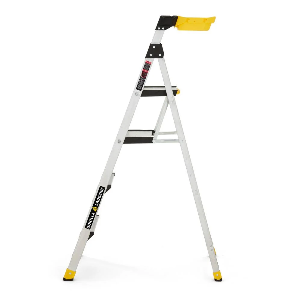 Removable Dual Platform Heavy Duty Ladder With Project Bucket, 5.5 ft, Aluminum, Multicolor - Image 2