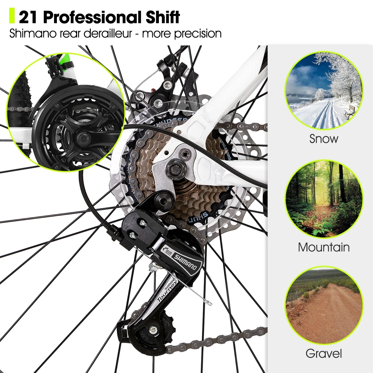 Mountain Bike, Multi-Spokes, 21 Speeds Drivetrain,Aluminum Frame 26 inch Wheels, Men's MTB Bicycle, White(White/multi-spoke) - Image 4