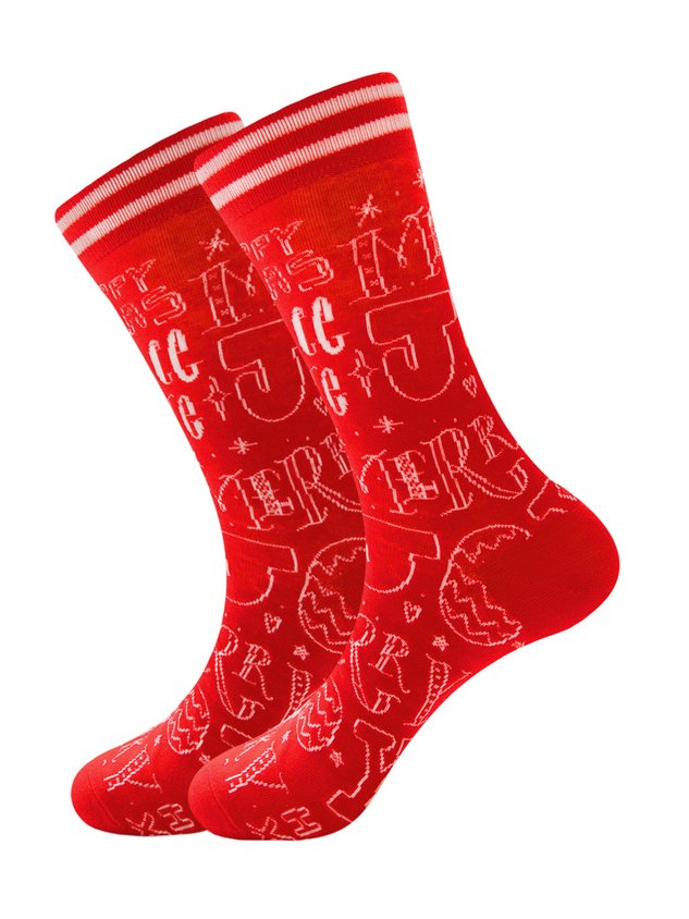 Chaussettes de Noël en coton jacquard à motifs Père Noël, renne et flocons de neige, chaussettes rouges assorties festives