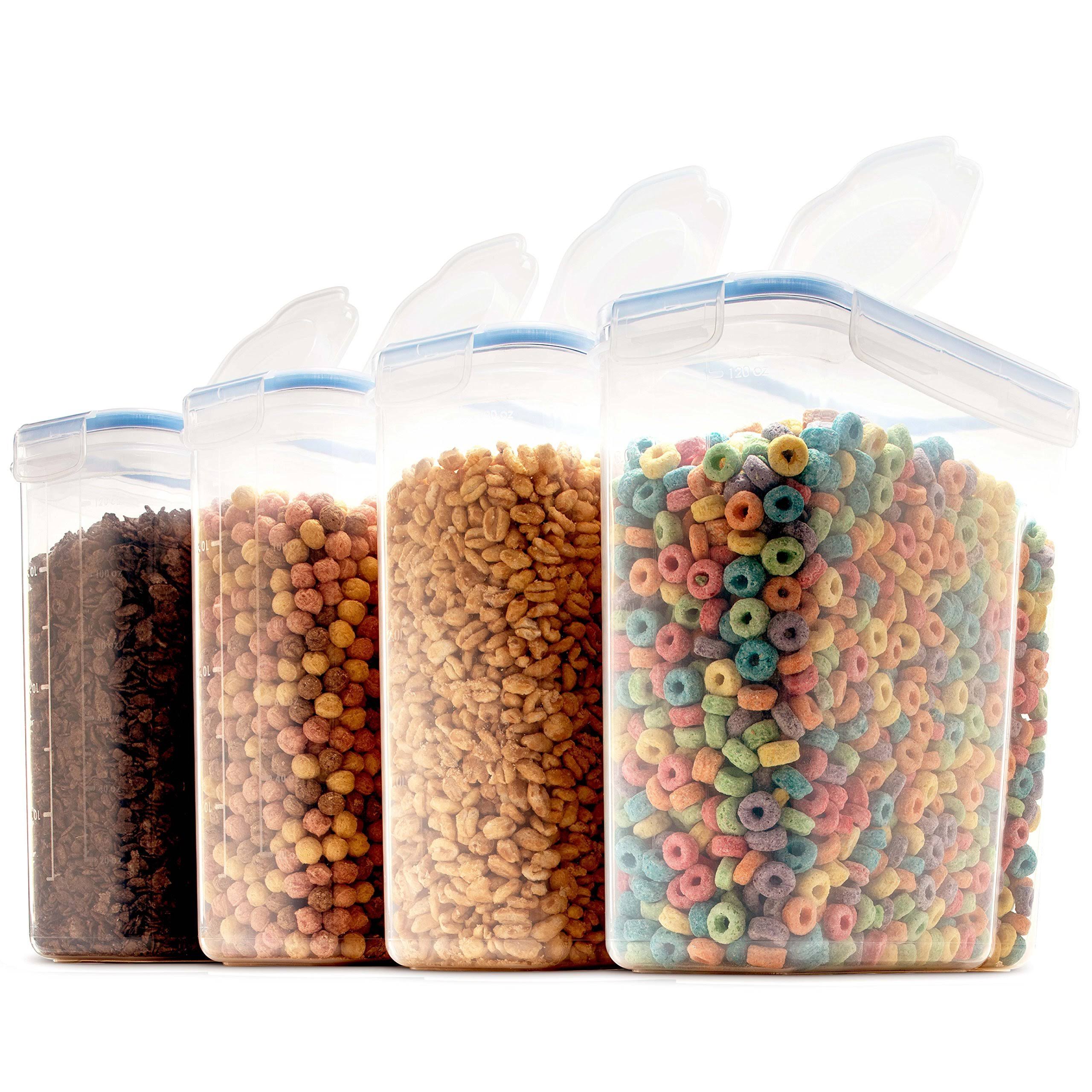 Set of 4 Large Cereal & Dry Food Storage Containers BPA-Free Plastic Container