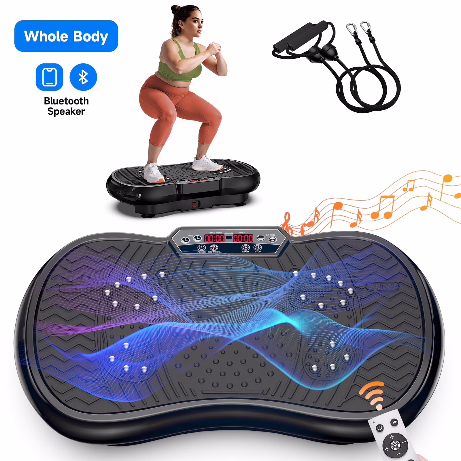 Full Body Vibration Plate Exercise Machine for Lymphatic Drainage, Muscle Toner with Bluetooth Massage Pedals, Workout Vibration Platform for Home Fitness 400lbs(Black)