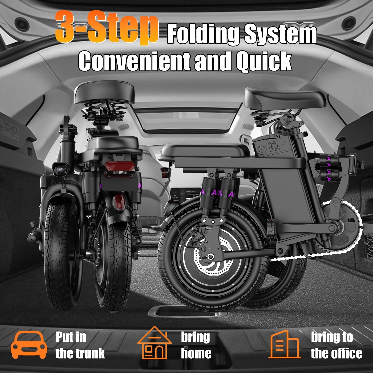 1200W Foldable Electric Bike for Adults, 48V 15Ah Removable Battery, 14" Ebike, UL 2849(Gray) - Image 5
