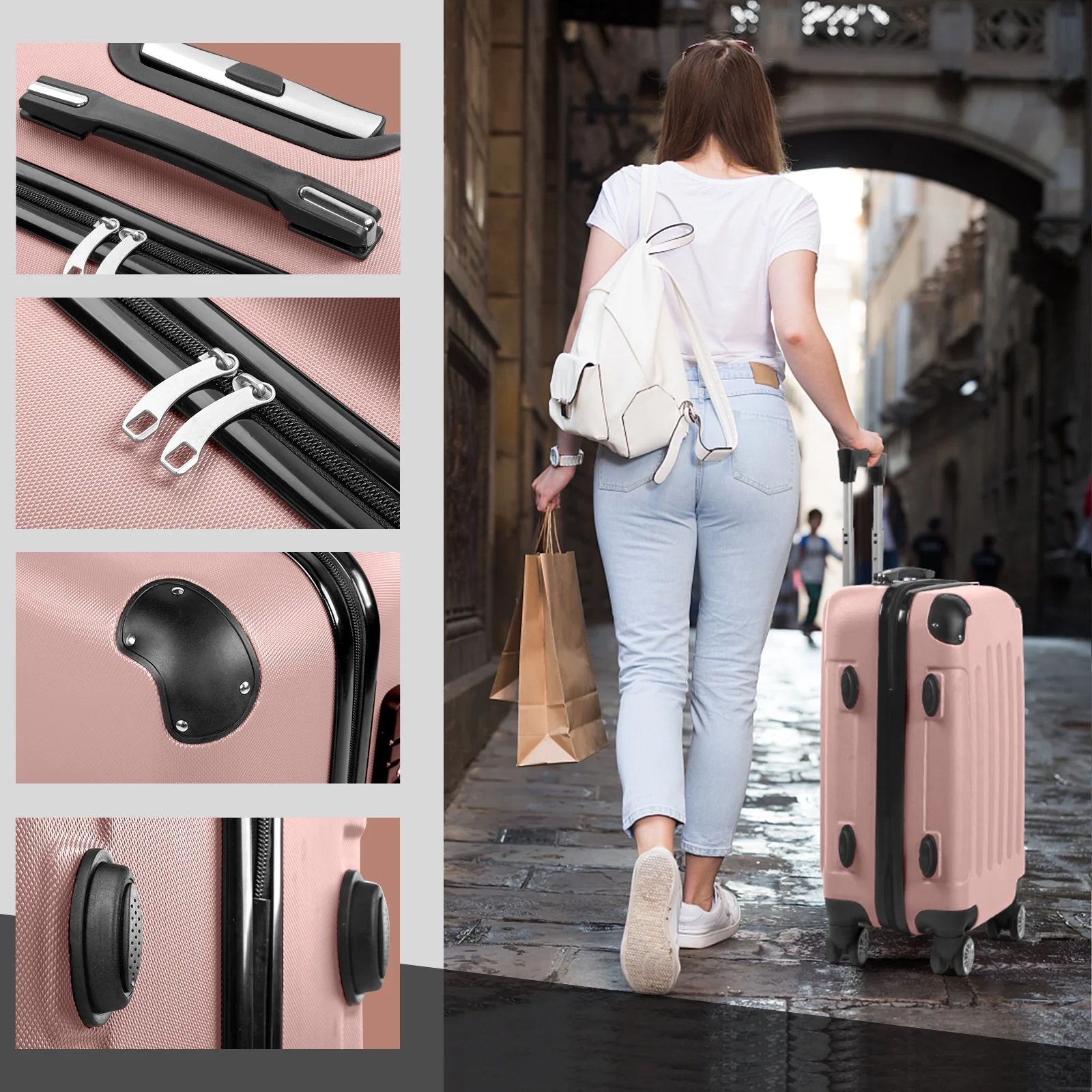 Zimtown Luggage 3 Piece Set Suitcase ABS Hardside Lightweight with TSA Lock Spinner Wheels, Beige