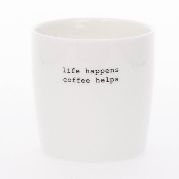 Krus mini life happens 10 cl hvit