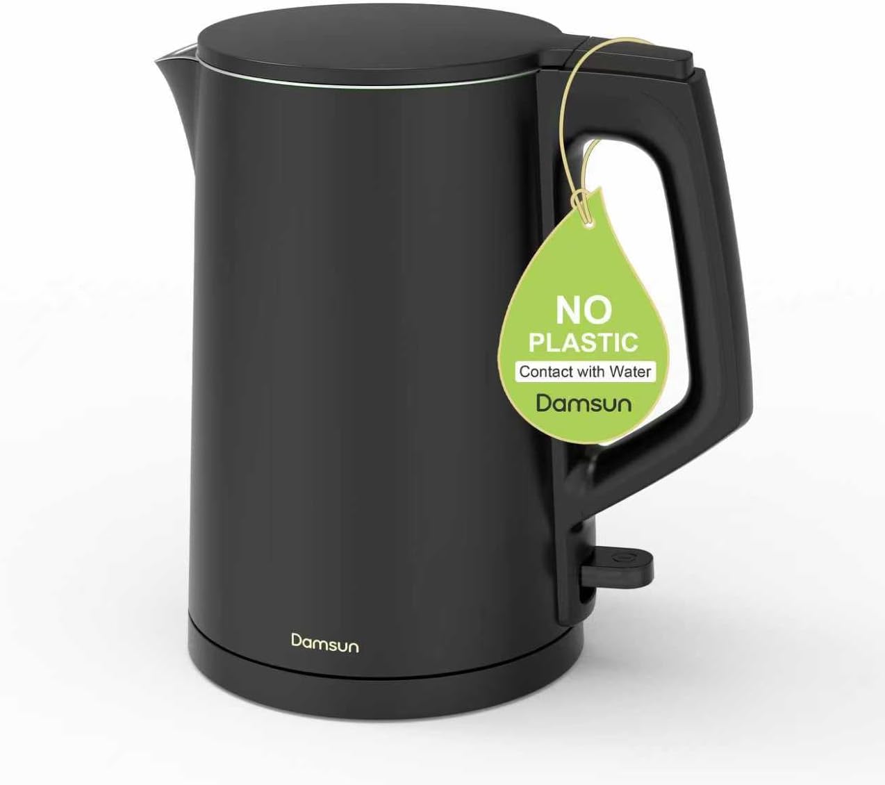 Damsun 1.7L Stainless Steel Electric Kettle, 1500W Rapid Boil, Black