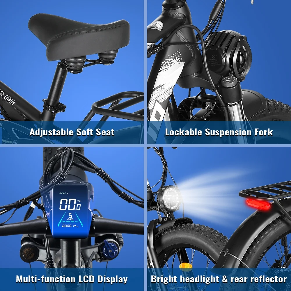 Adria26 5000W Electric Mountain Bike for Adults, 26" Fat Tire E-Bike for Men, 7 Speed, Max 46Mph - Image 6