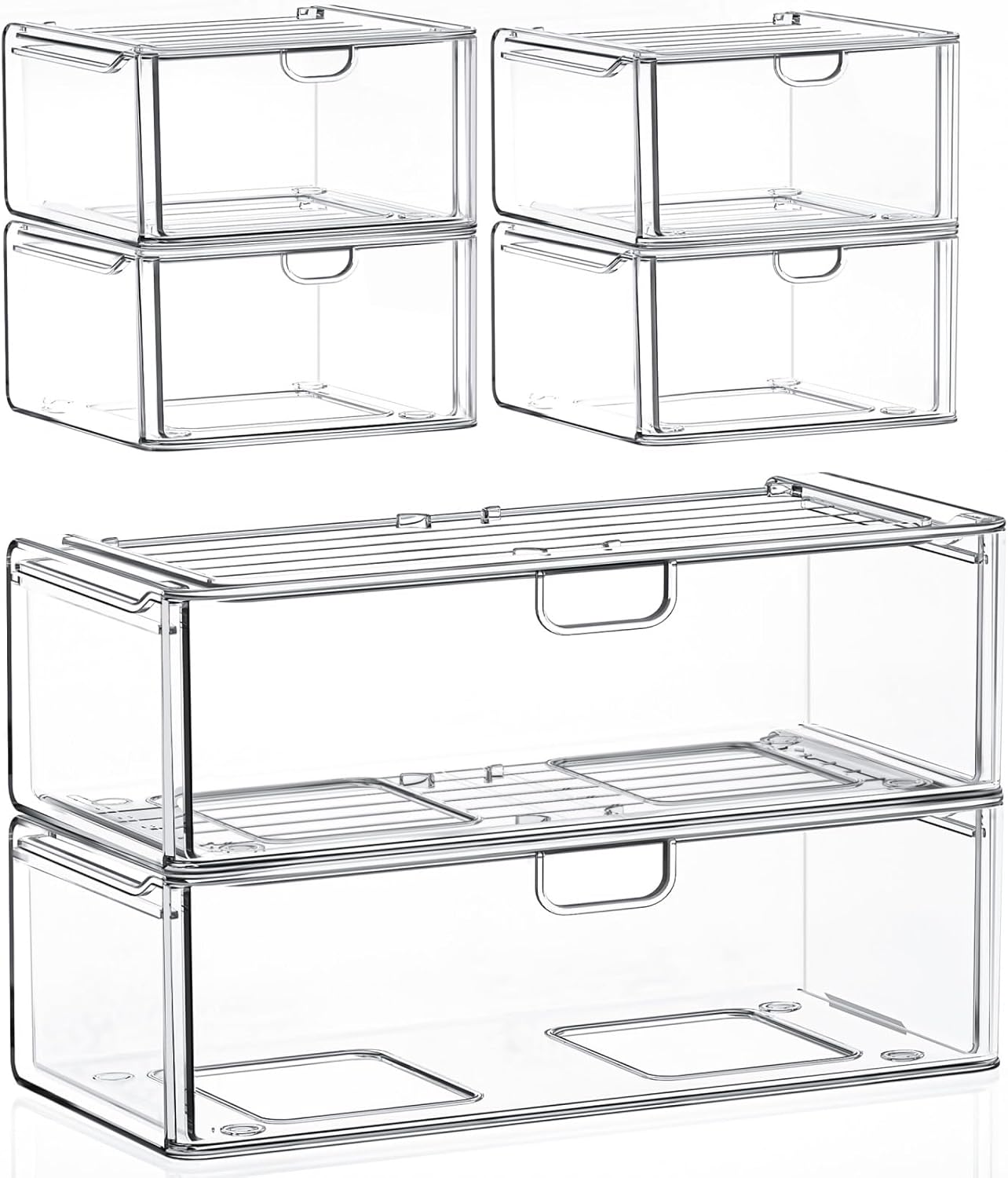 caktraie 6-Pack Acrylic Stackable Storage Drawers for Vanity, Desk, Bath