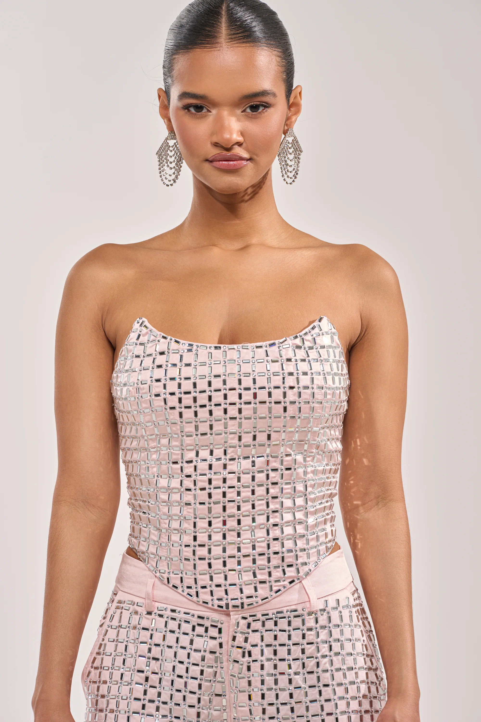 LILA EMBELLISHED SATIN CORSET IN LIGHT PINK - Akira Store