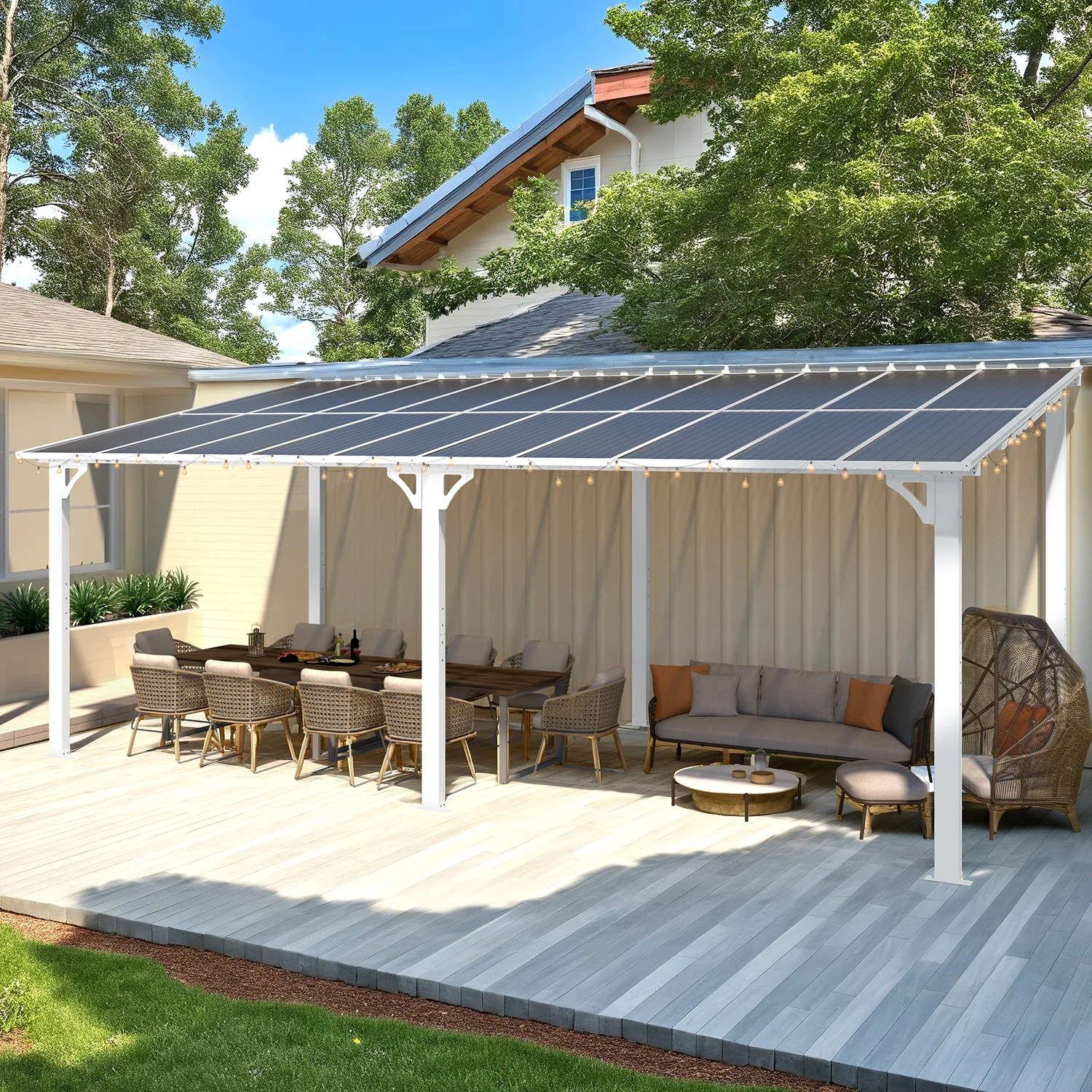 AECOJOY 20'x10' Wall Mounted Gazebos Pergola, White