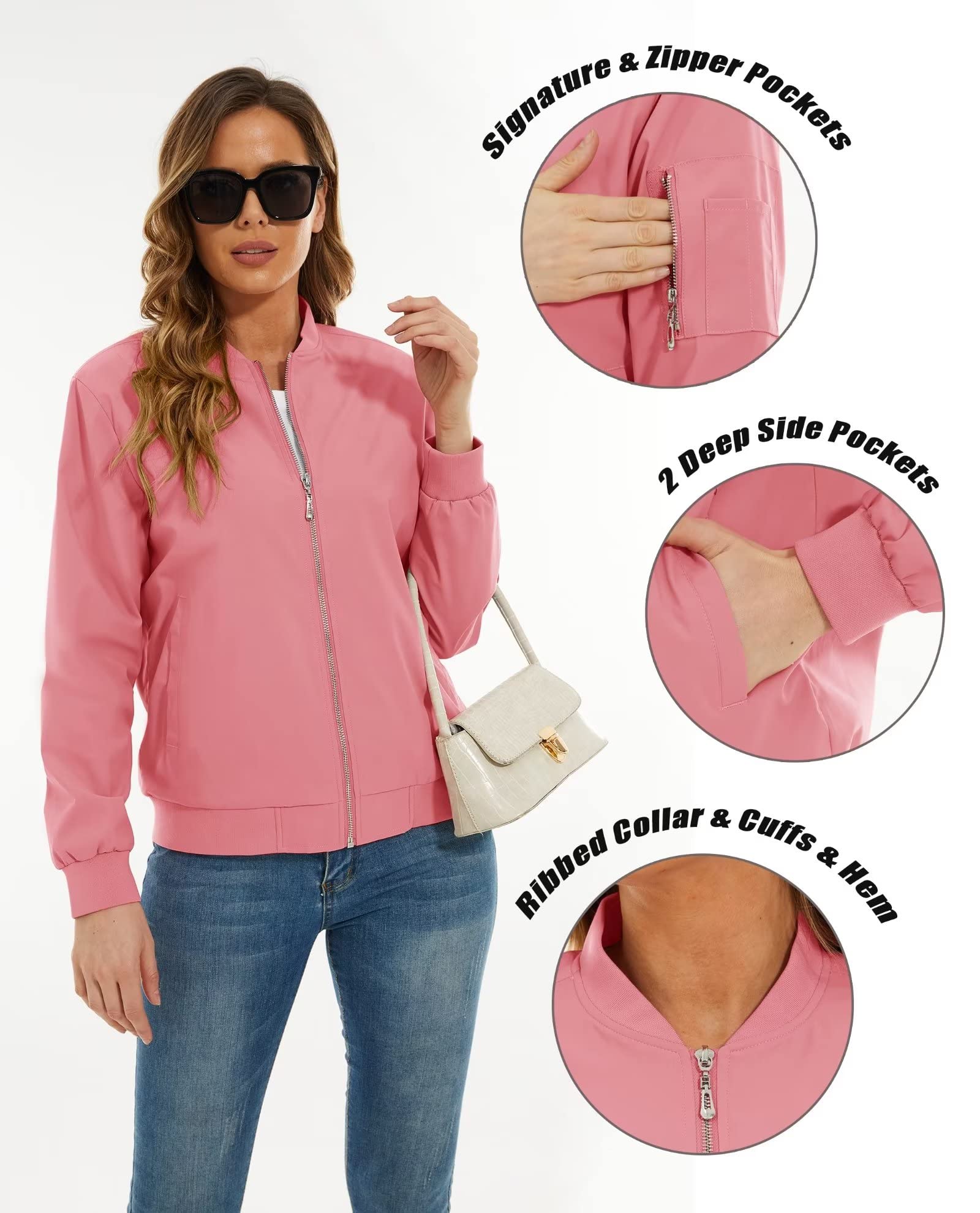 Veste bomber pour femme, veste décontractée à 3 poches, coupe-vent printanier, vêtement d'extérieur tendance