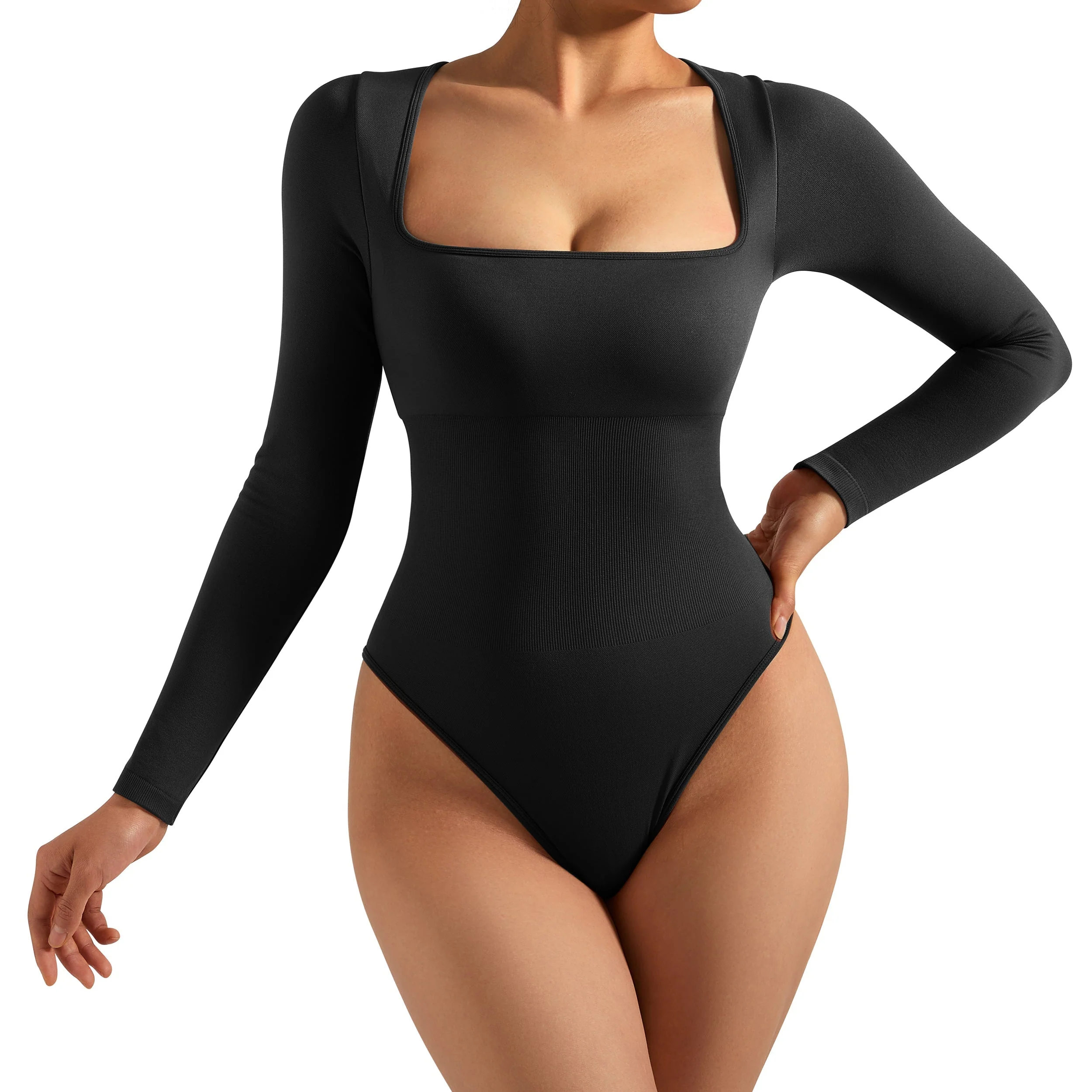 Body à manches longues extensible décontracté pour femme