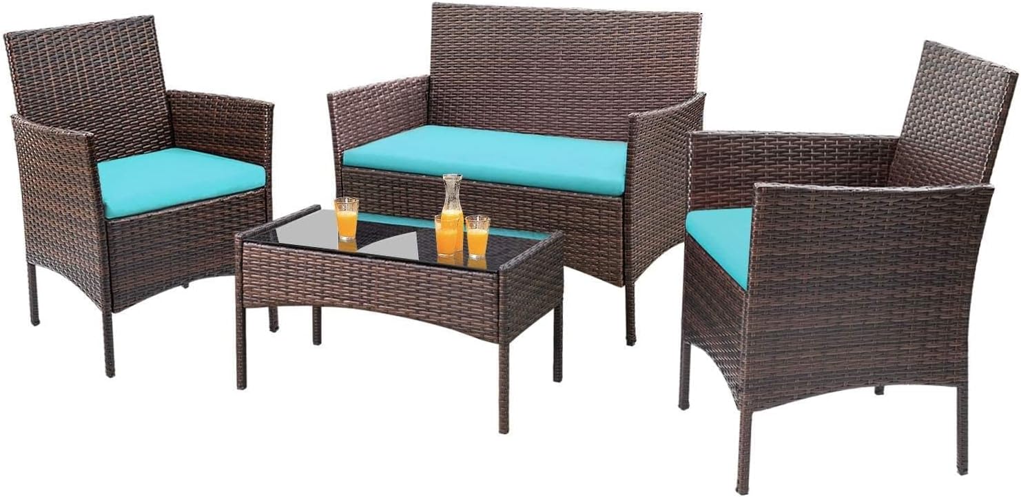 Ensemble de mobilier de jardin Homall 4 pièces, chaises en rotin et osier, pour terrasse, jardin, balcon, piscine (gris)