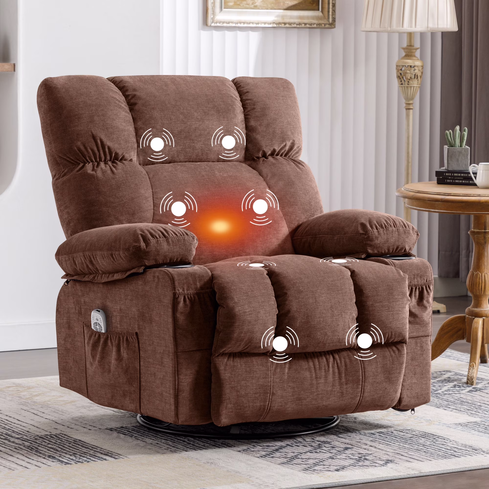 Manual Recliner Chair with Heat Therapy and Massage Function, Heavy Duty Reclining Mechanism Massage Chair, Elderly Single Rocker Sofa with Cup Holders for Bedroom Home Theater,Grey(Regular-Grey) - Image 3