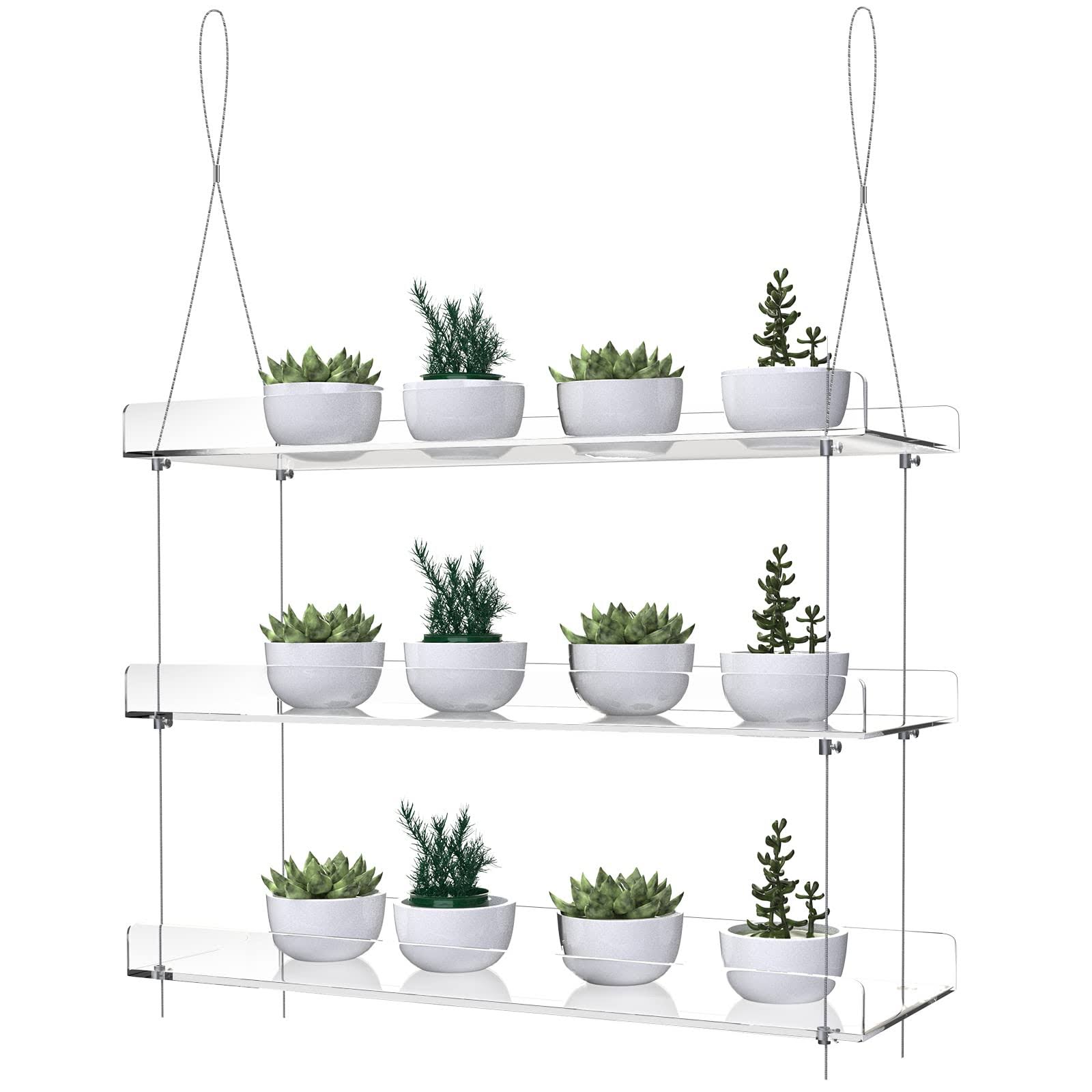 ZerzSemp Hanging Acrylic Plant Shelves for Windows, Height Adjustable Plant Stand ,Clear Hanging Plant Stand for Indoor Window Grow Herbs,