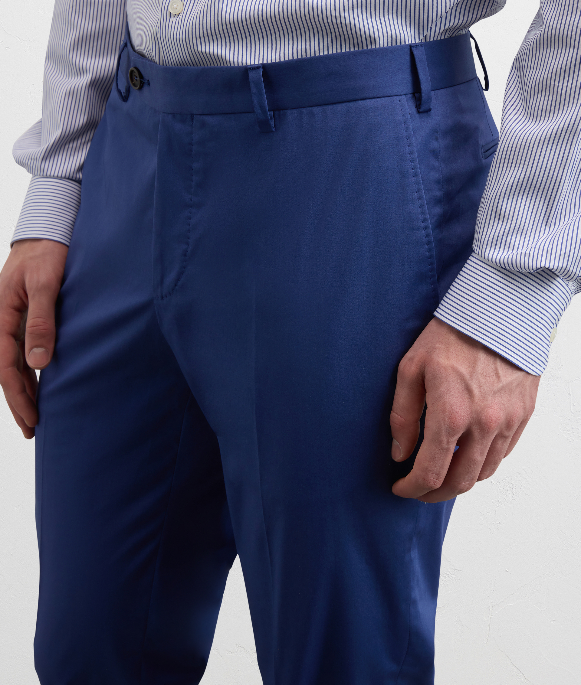 BLUE SOLID COLOR STRETCH COTTON TROUSERS