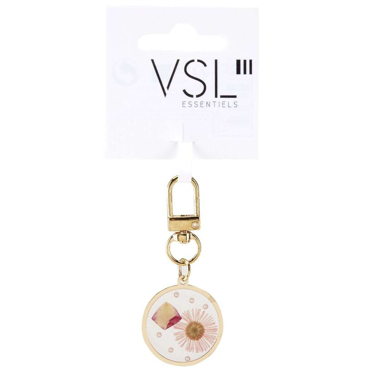 Porte-clé en métal et résine fleurs séchées L6,5cm (3 modèles)