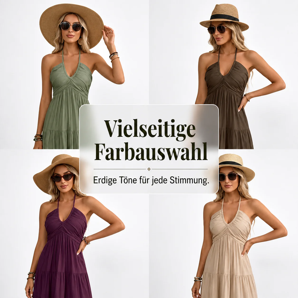Robe longue dos nu à col halter avec drapés fluides