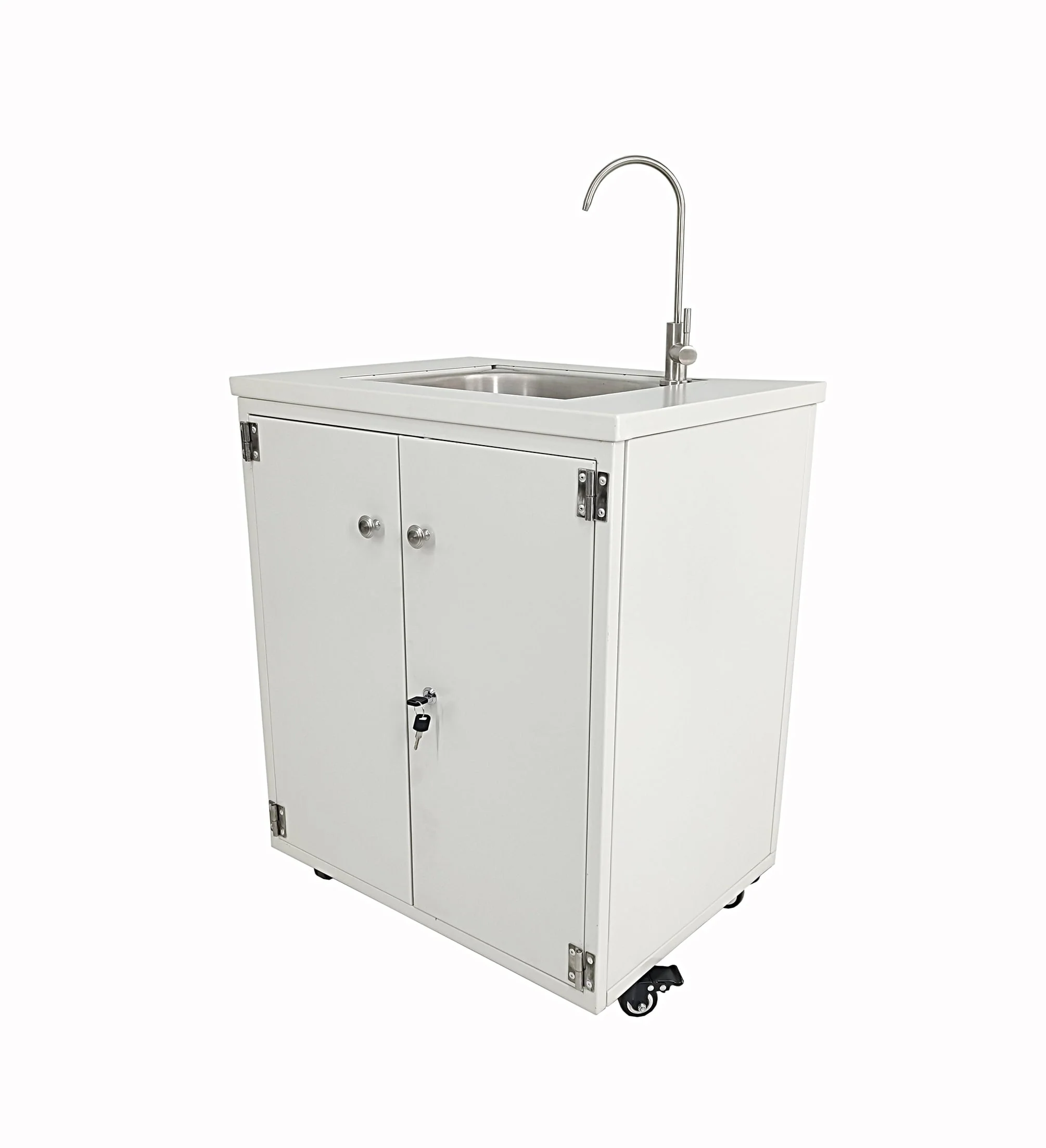 Cabinet Portable Sink Self Contained Hand Wash Station Mobile Sink Water Fountain Water Supply 110V/12V Powered Built - in Pump Water Jugs NOT Included 24 X 18 X 30