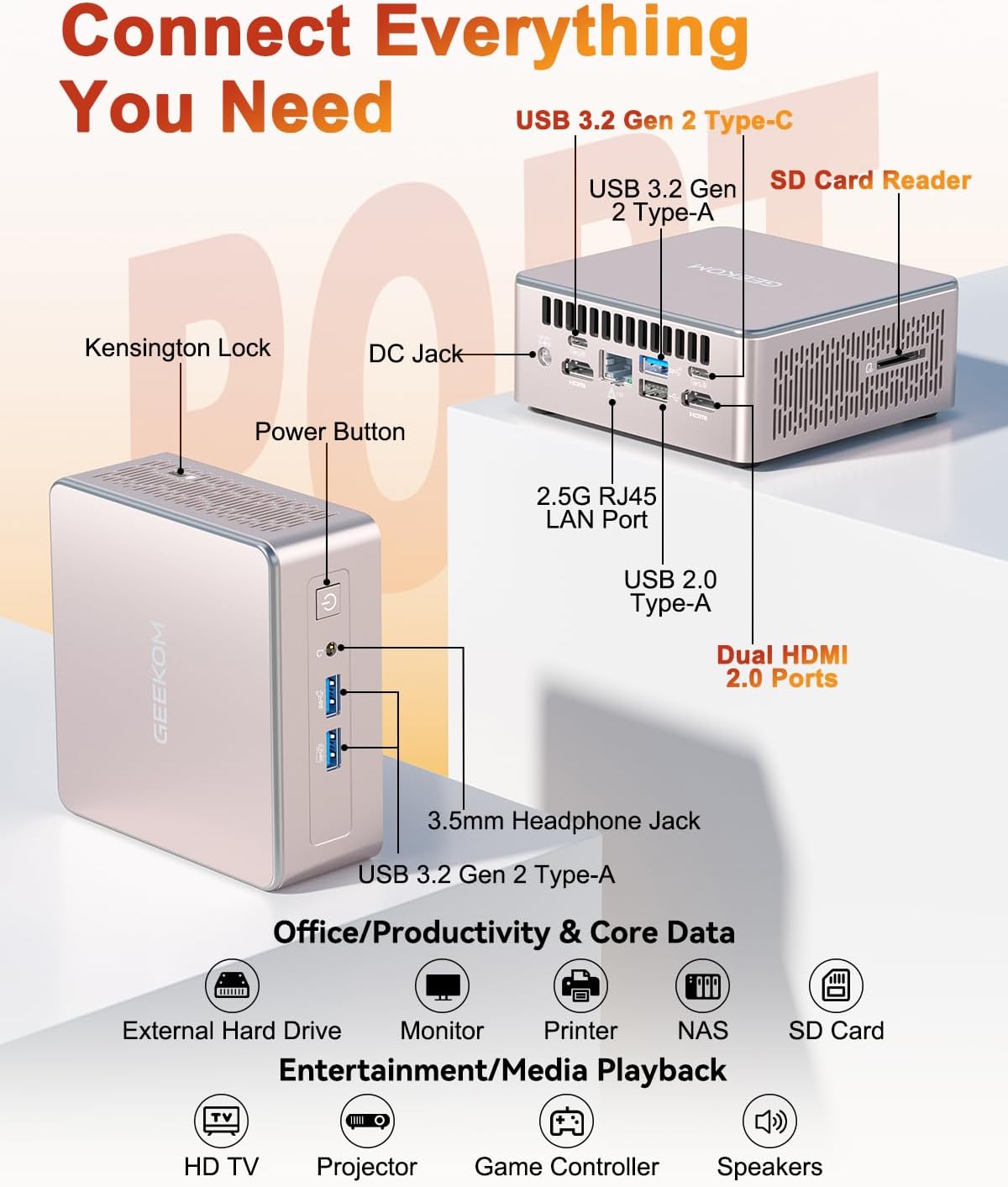 GEEKOM A5 Mini PC (3-Year Coverage) with AMD Ryzen 5 7430U  16GB RAM(Expandable  Not LPDDR)  512GB NVMe SSD  Windows 11 Pro Desktop Computer  8K Quad Display  HDMI 2.0  SD 4.0 Slot  Bunsiness Home
