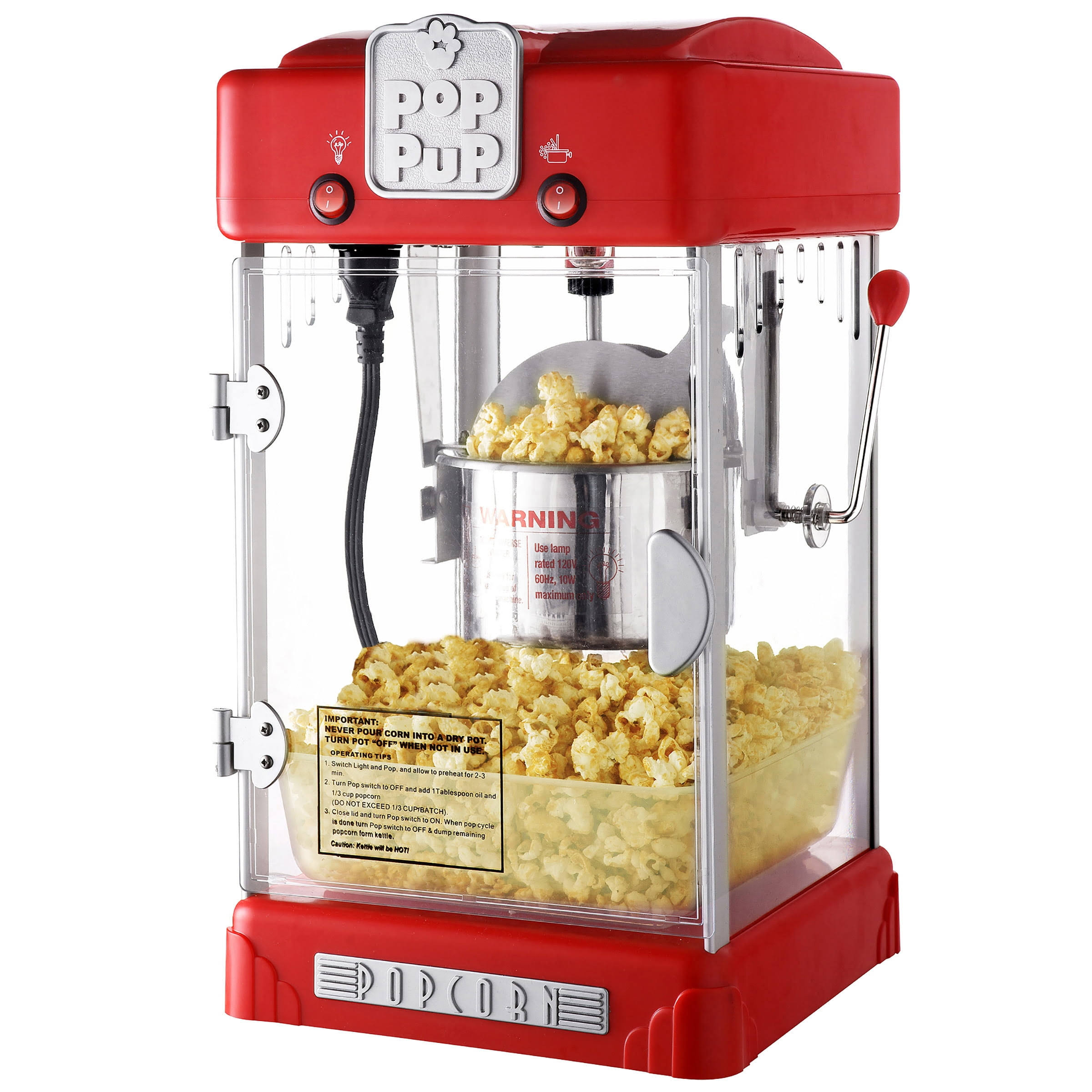 Great Northern Popcorn Machine Pop Pup Retro Style Popcorn Popper, (2.5Oz, Red)