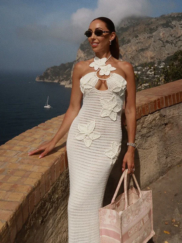 Sophie Paris | Robe élégante en tricot ajouré sans manches