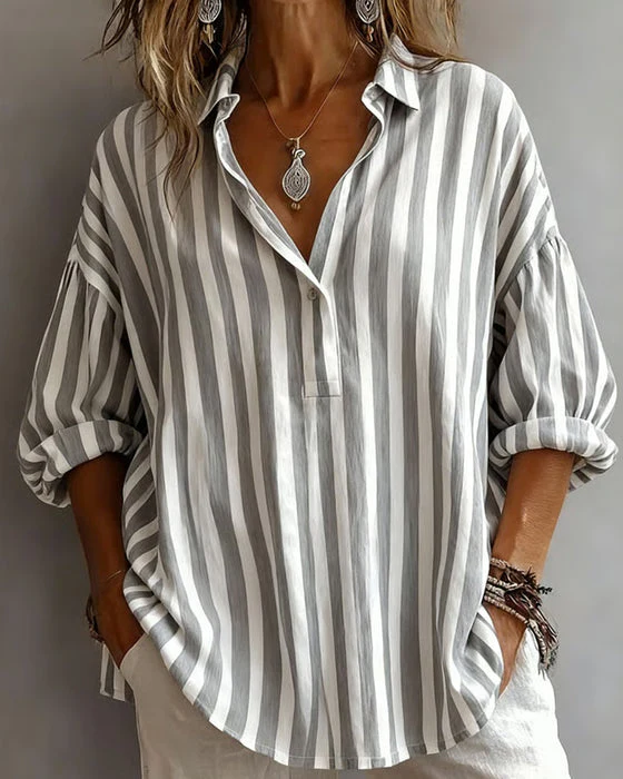 Blouse décontractée rayée à col chemise