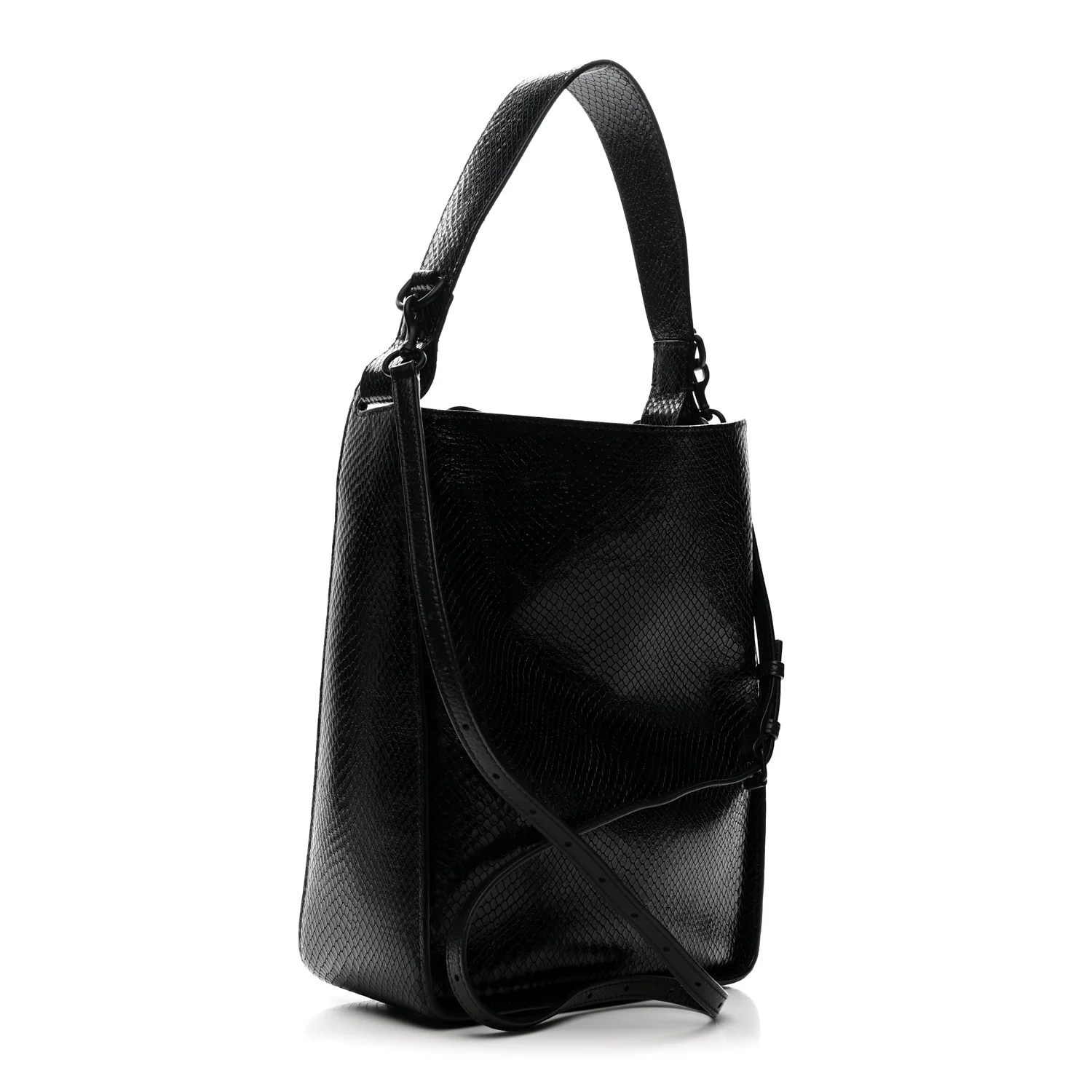 Extra Supple Calfskin Snakeskin Embossed Calfskin Small Tool 2.0 North-South Tote Black