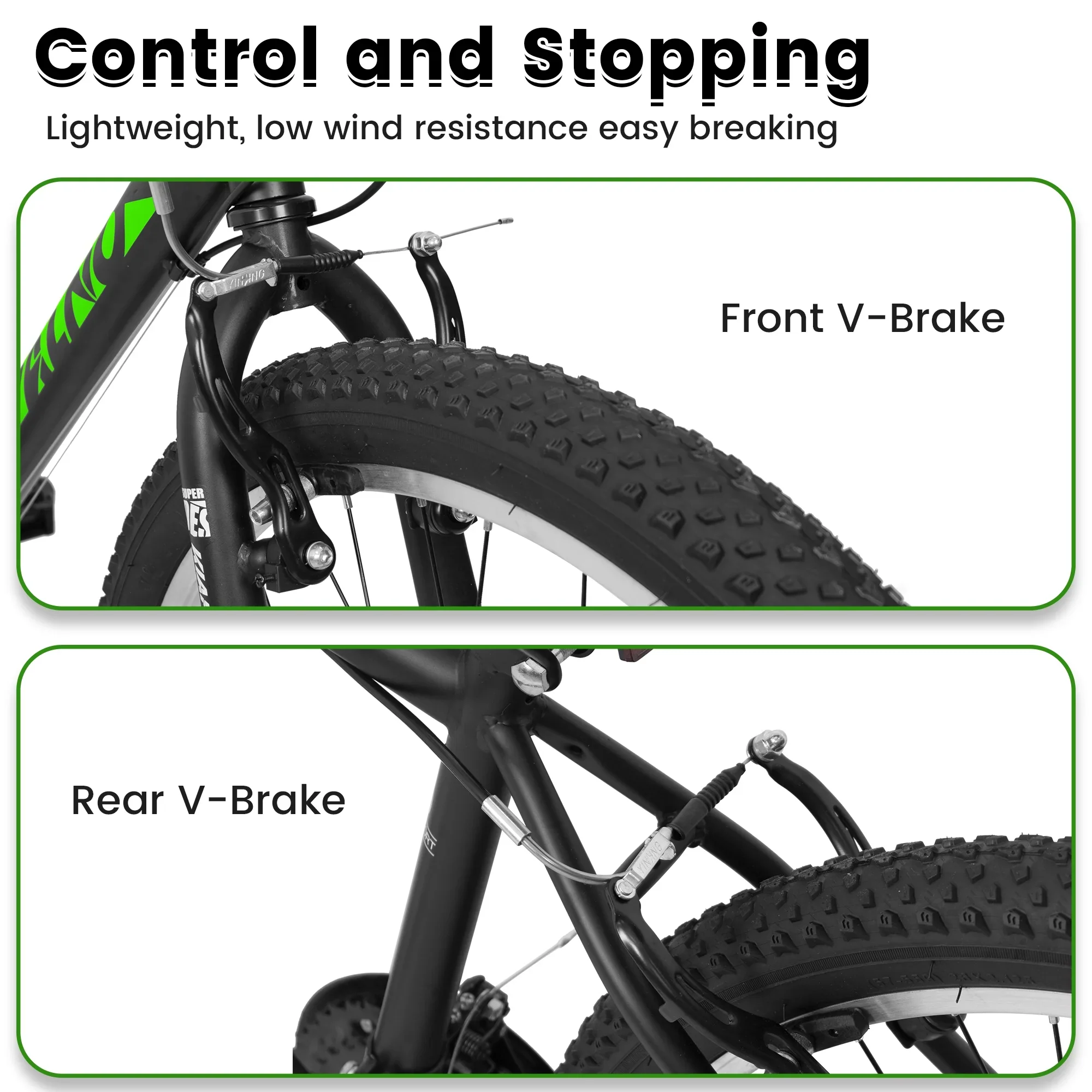 24-Inch Mountain Bike, 21-Speed Bicycle with Carbon Steel Frame & Dual V-Brakes(Black&Green)