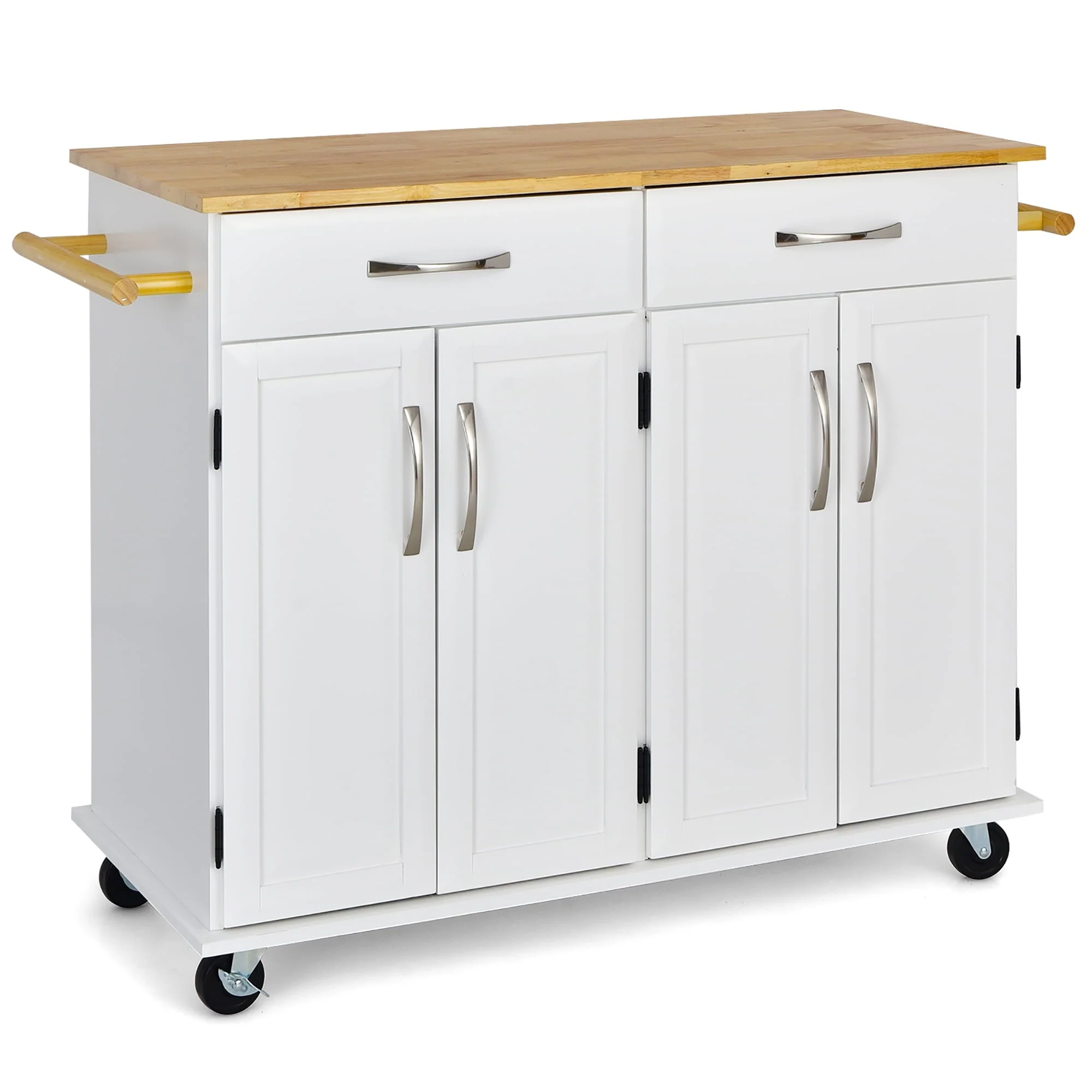 Costway 4-Door Rolling Kitchen Island Cart Buffet Cabinet w/ Towel Racks Drawers White