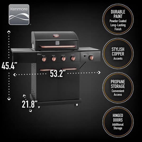 4 Burner Propane Gas Grill with Side Searing Burner in Black with Copper Accent Image 6
