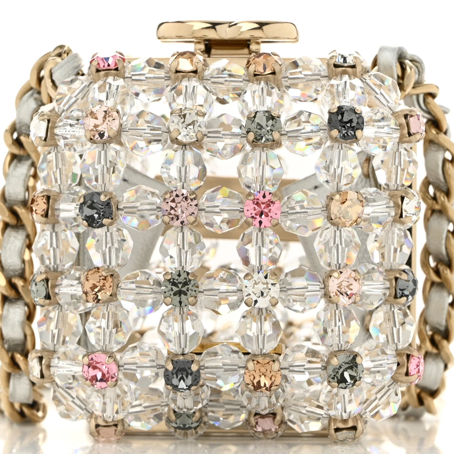 Metal Bead Crystal Minaudiere CC Mini Evening Bag Gold Multicolor