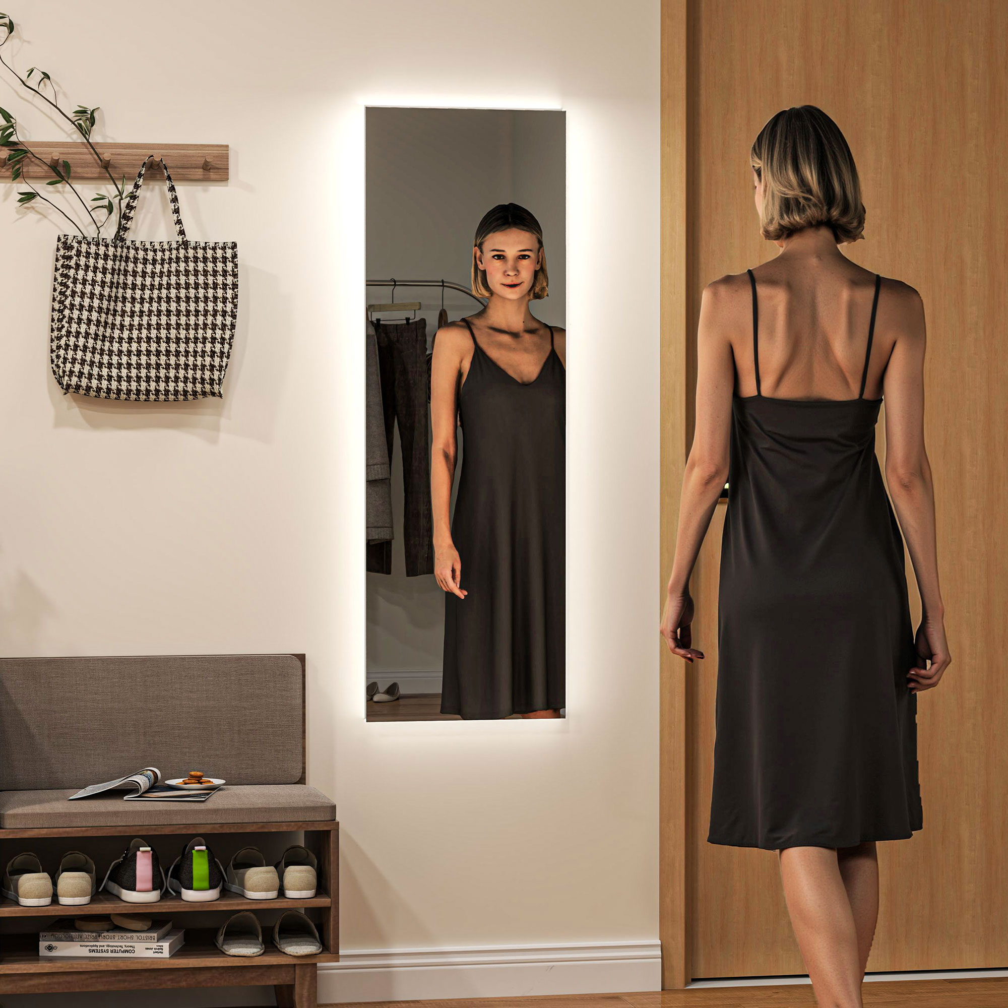 HOMCOM LED Volledige lichaamsspiegel, dimbaar, randloos, Touch-bediening, 40 x 120 cm