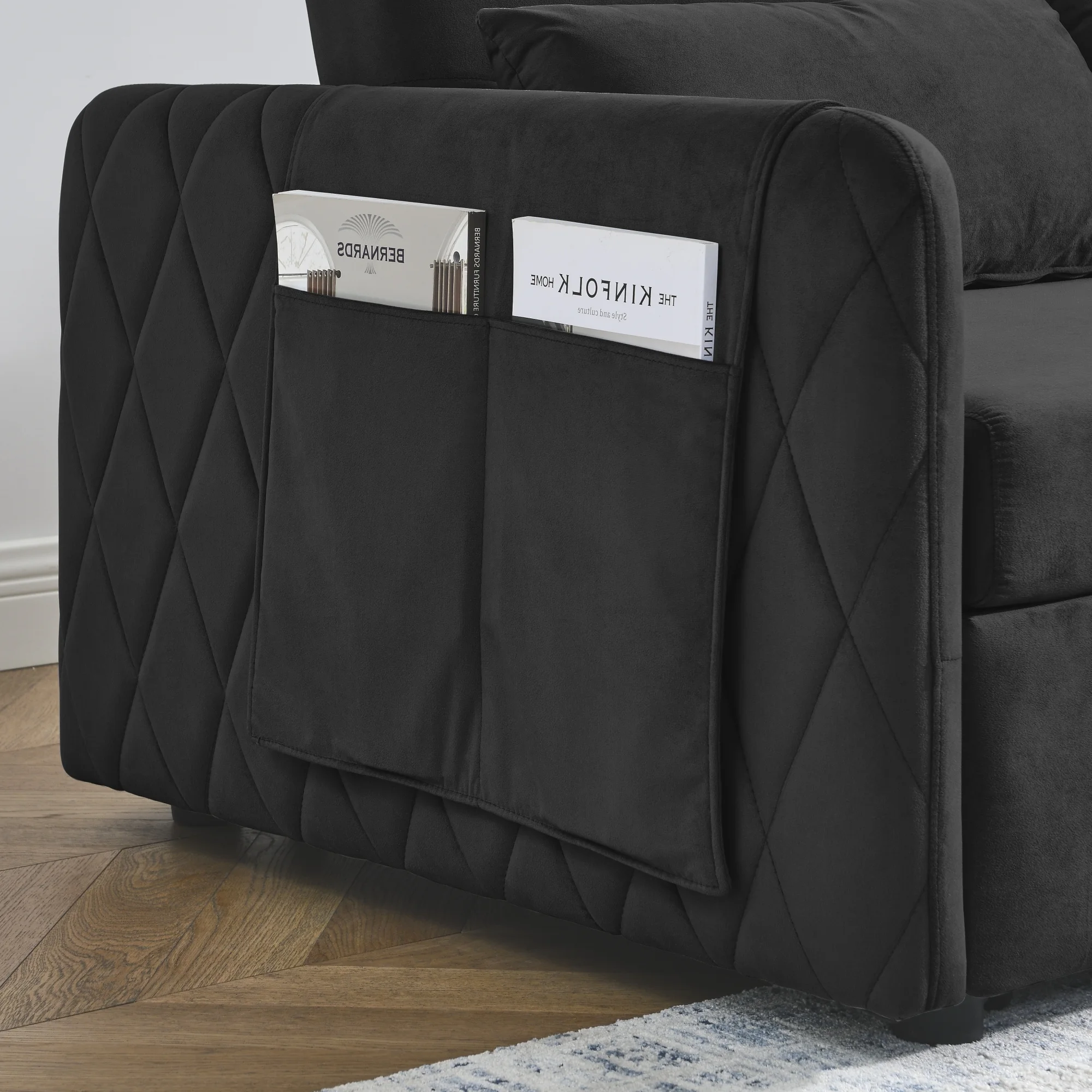 Convertible Sofa Bed,3 in 1 Sleeper Sofa with 2 Pillows and Adjustable Backrest for Living Room Office,Black(Black) - Image 2