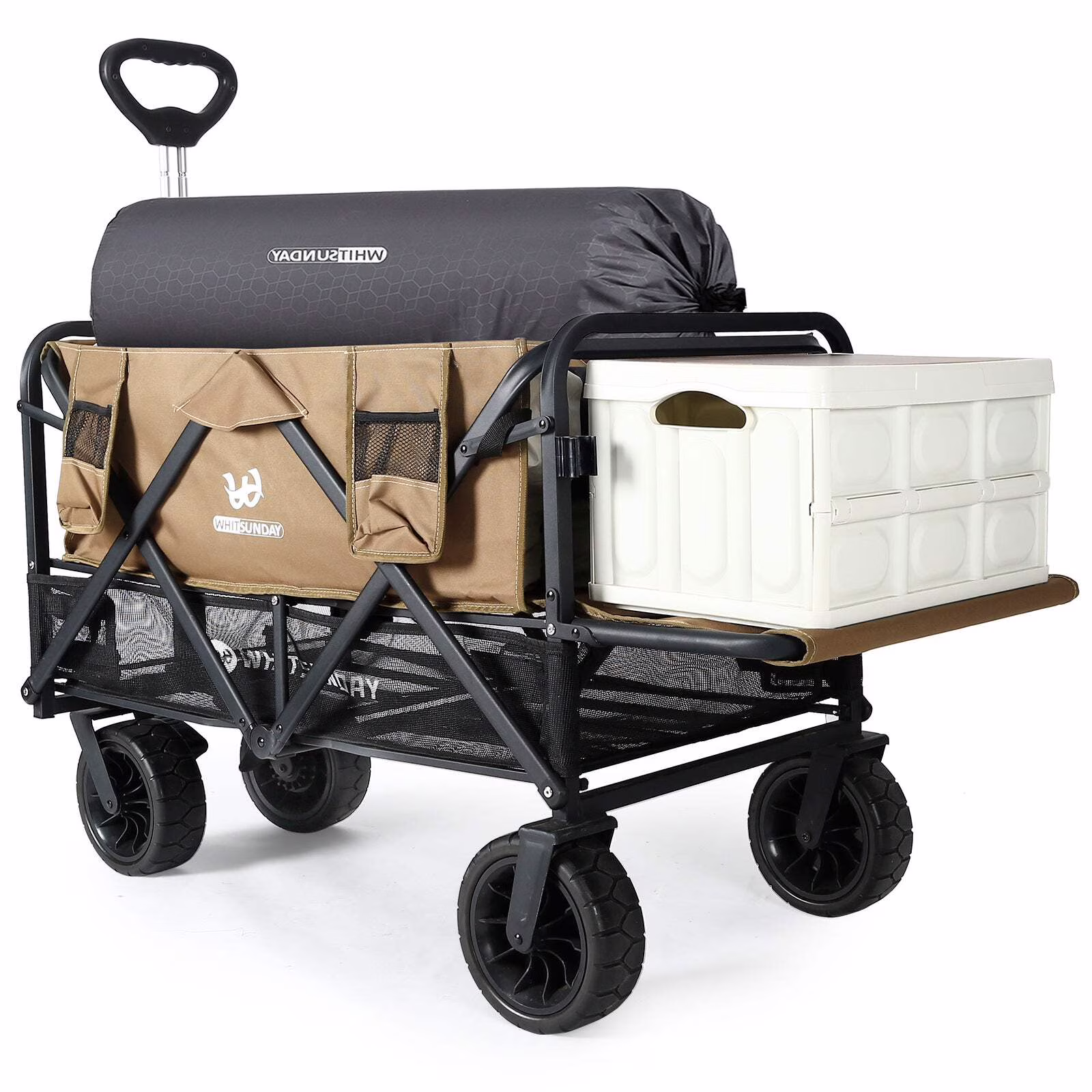 Collapsible Double Decker Wagon, Heavy Duty Foldable Wagon with All-Terrain Big Wheels, Beach Wagon for Camping, Sports, Shopping, Garden��
