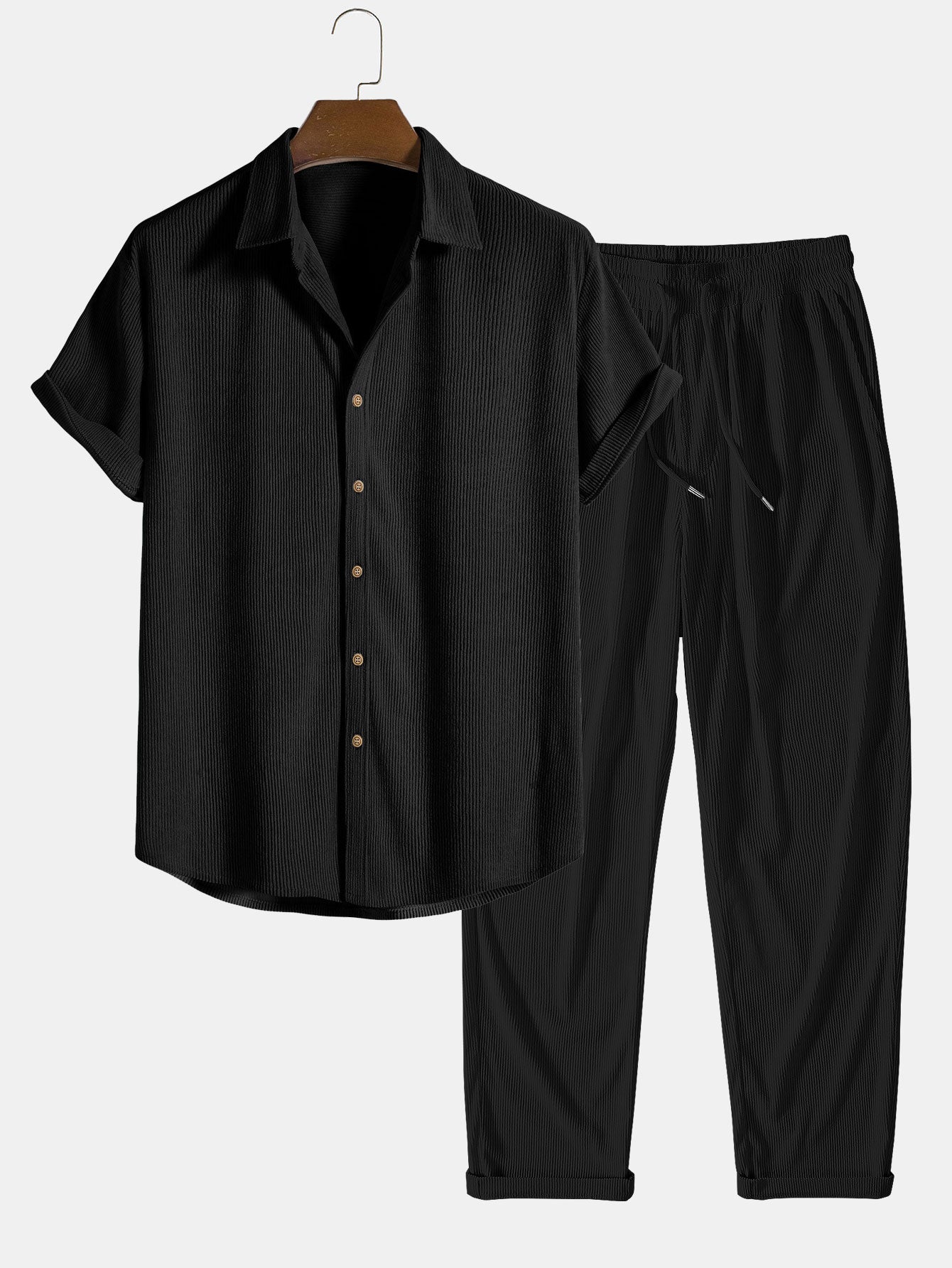 Chemise à manches courtes boutonnée en velours côtelé et pantalon droit en velours côtelé