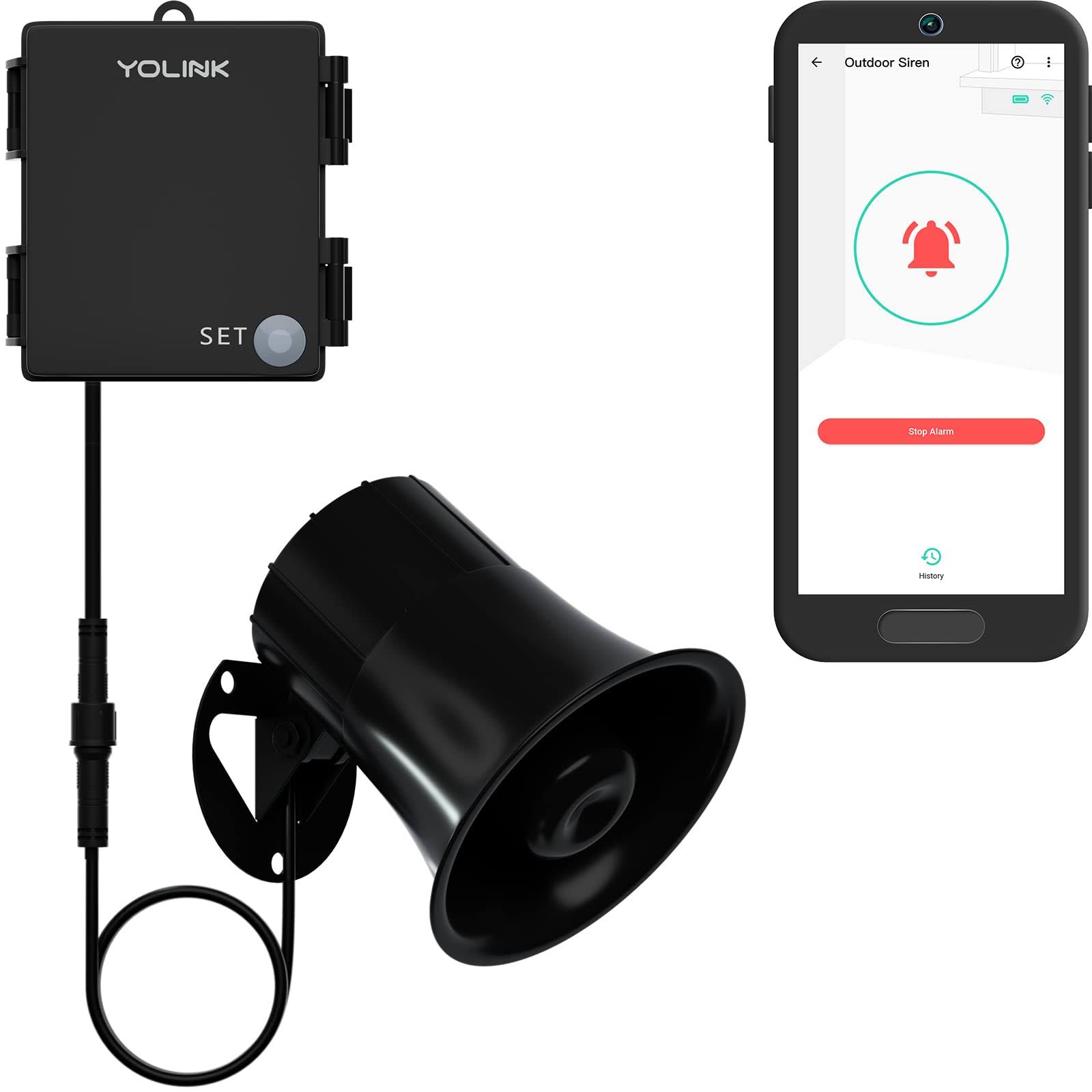 YoLink Outdoor Security Siren & Smart Alarm Controller Kit - Loud 110 dB, Wireless, Battery-Powered, 1/4 Mile Range, Android-iOS App, Alexa, Google,