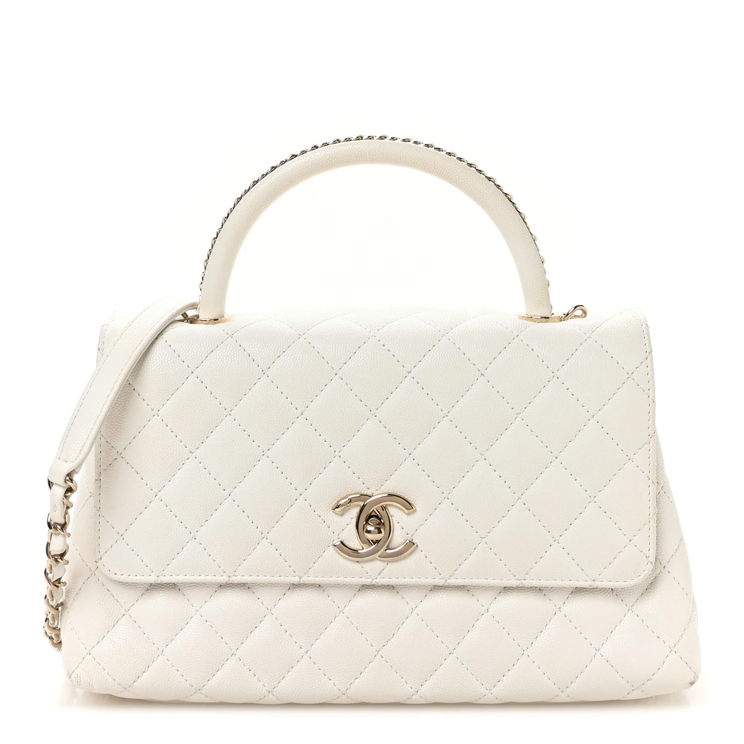 Caviar Quilted Small Chain Coco Handle Flap White