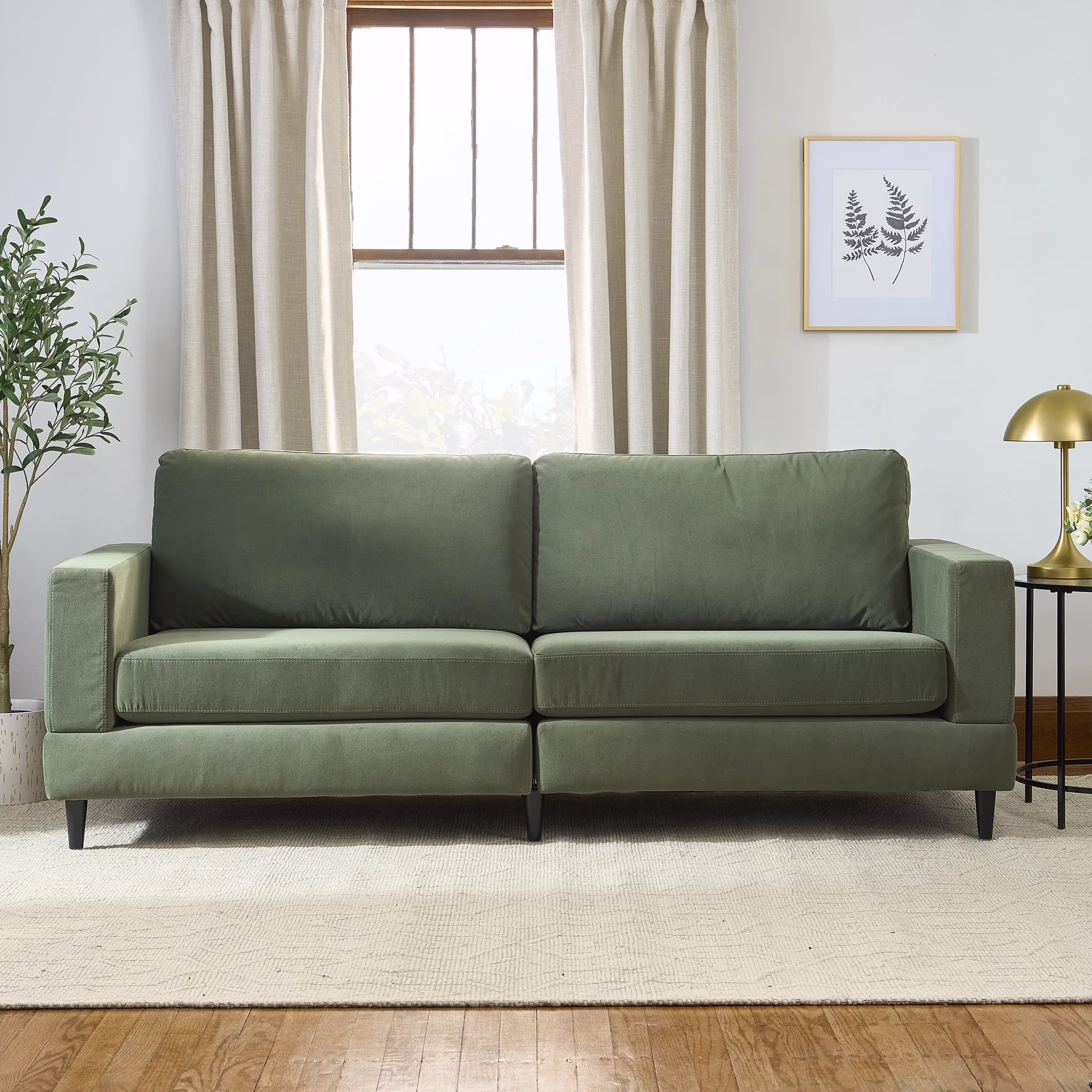 Better Homes & Gardens Springwood Wood Frame 83.46 Couch, Beige Velvet