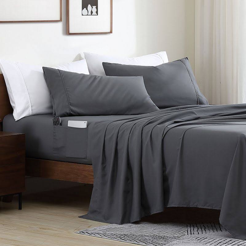 Storage Pocket Smart Sheet Set, Grey, Twin XL