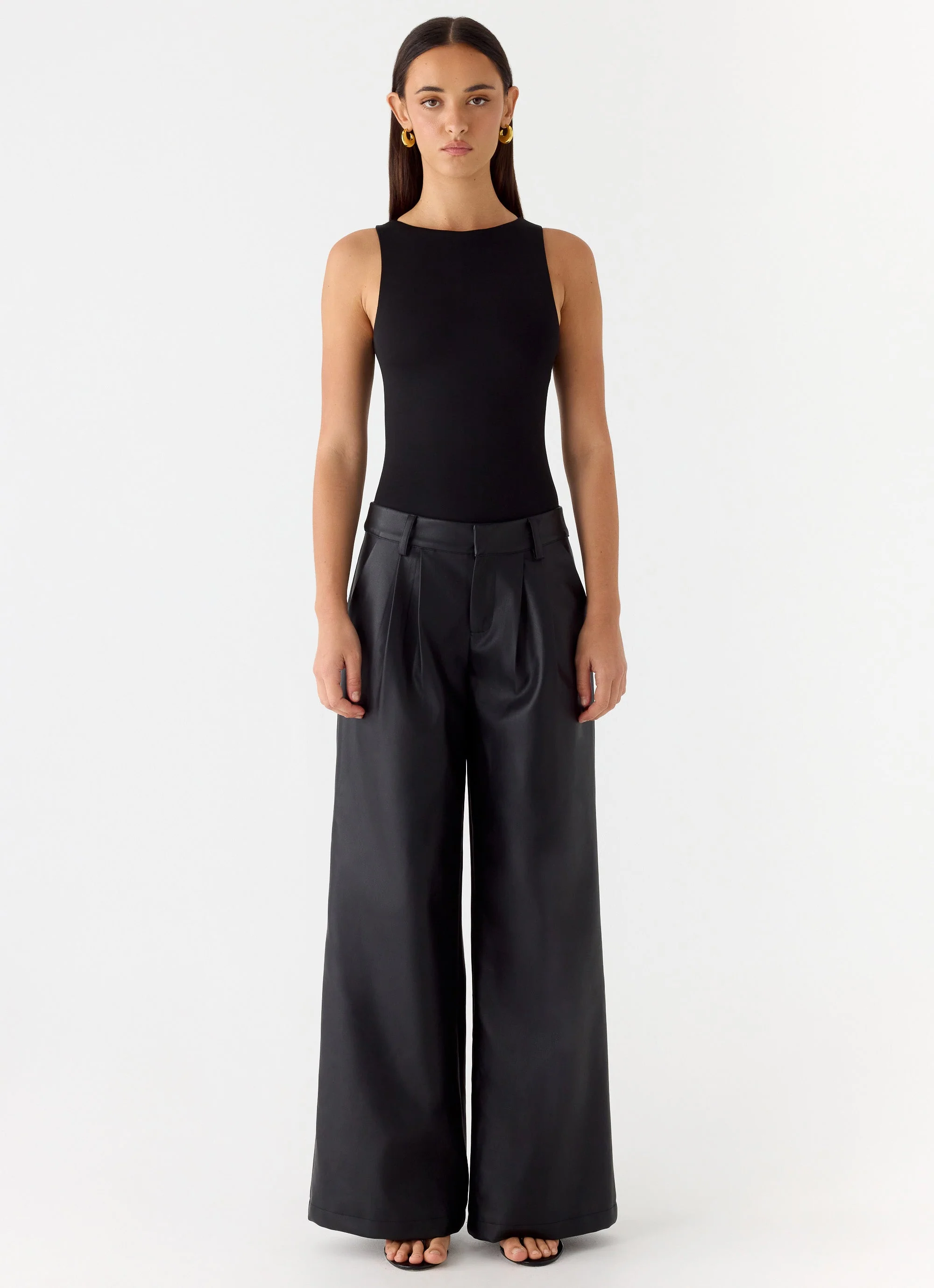 Samuel Low Rise Faux Leather Pants - Black