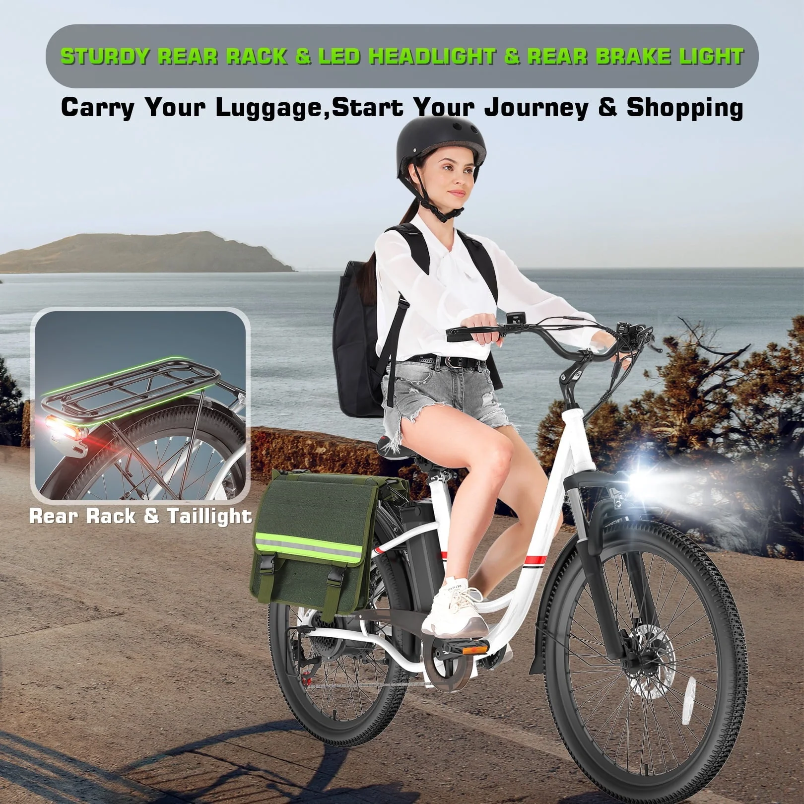 26" 500W Electric Bike for Adults, 48V 7.8Ah Removable Battery City Ebike Adult, Cruise Control Mode, Low-Step Thru Hybrid Electric Cruiser Bicycle, 7 Speed Commuter E-Bikes for Women - Image 6