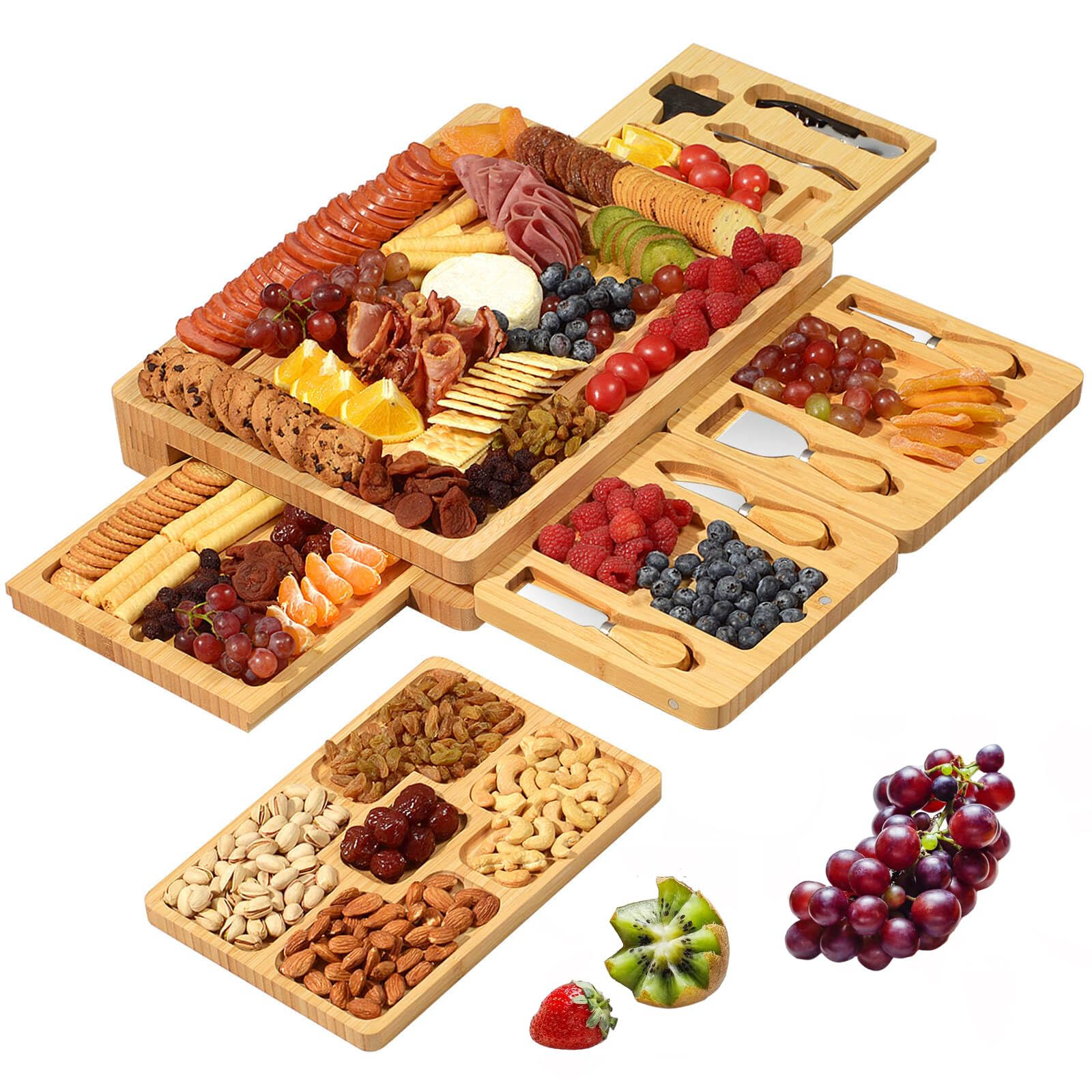 Large Charcuterie Boards Set for Cheese - Bamboo Cheese Board and Knife Set with Extra Cheese Platter, Charcuterie Board Cheeseboard Cheese Plate