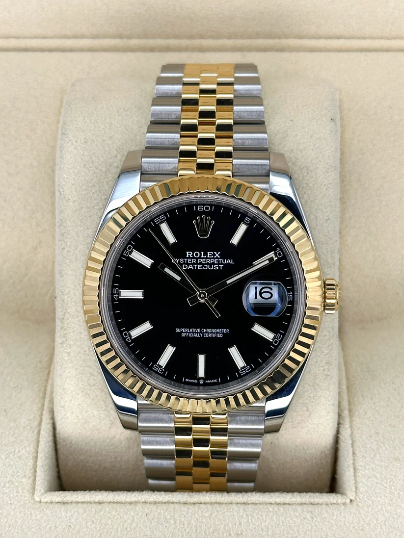 [Super Clone]RLX  Datejust 41mm Two-Tone Yellow Gold Fluted Bezel Black Index Dial Jubilee - 126333-0014