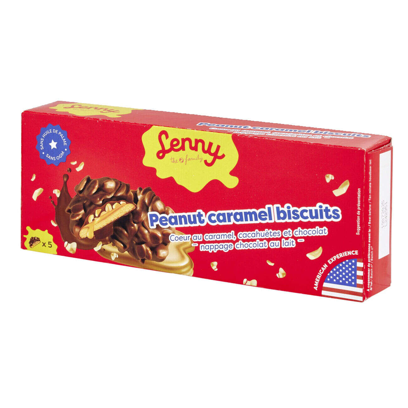 Biscuits cacahuètes et caramel Lenny nappage chocolat au lait 110gr
