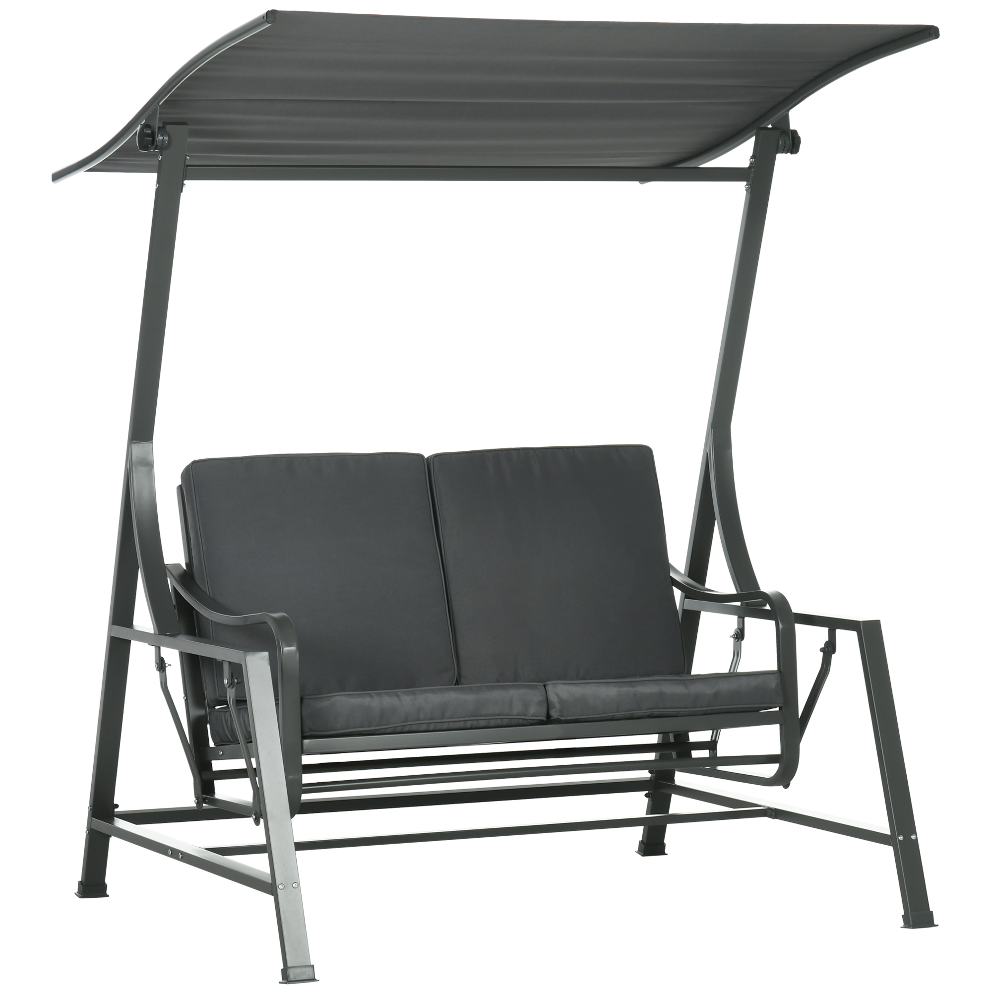 Outsunny tuinschommelset, 2-zits tuinschommelset met baldakijn, grijze kussens