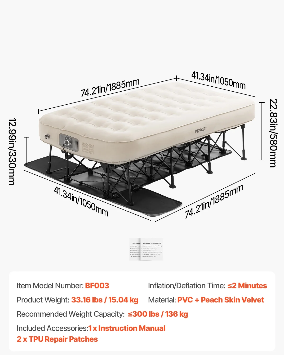Air Mattress with Frame, Inflatable 1 Person Camping Cot with Built-in Pump, Portable Folding Air Beds Supports 300 lbs, Blow Up Anywhere Bed for Guests Camping Travel Indoor Outdoor Use - Image 7