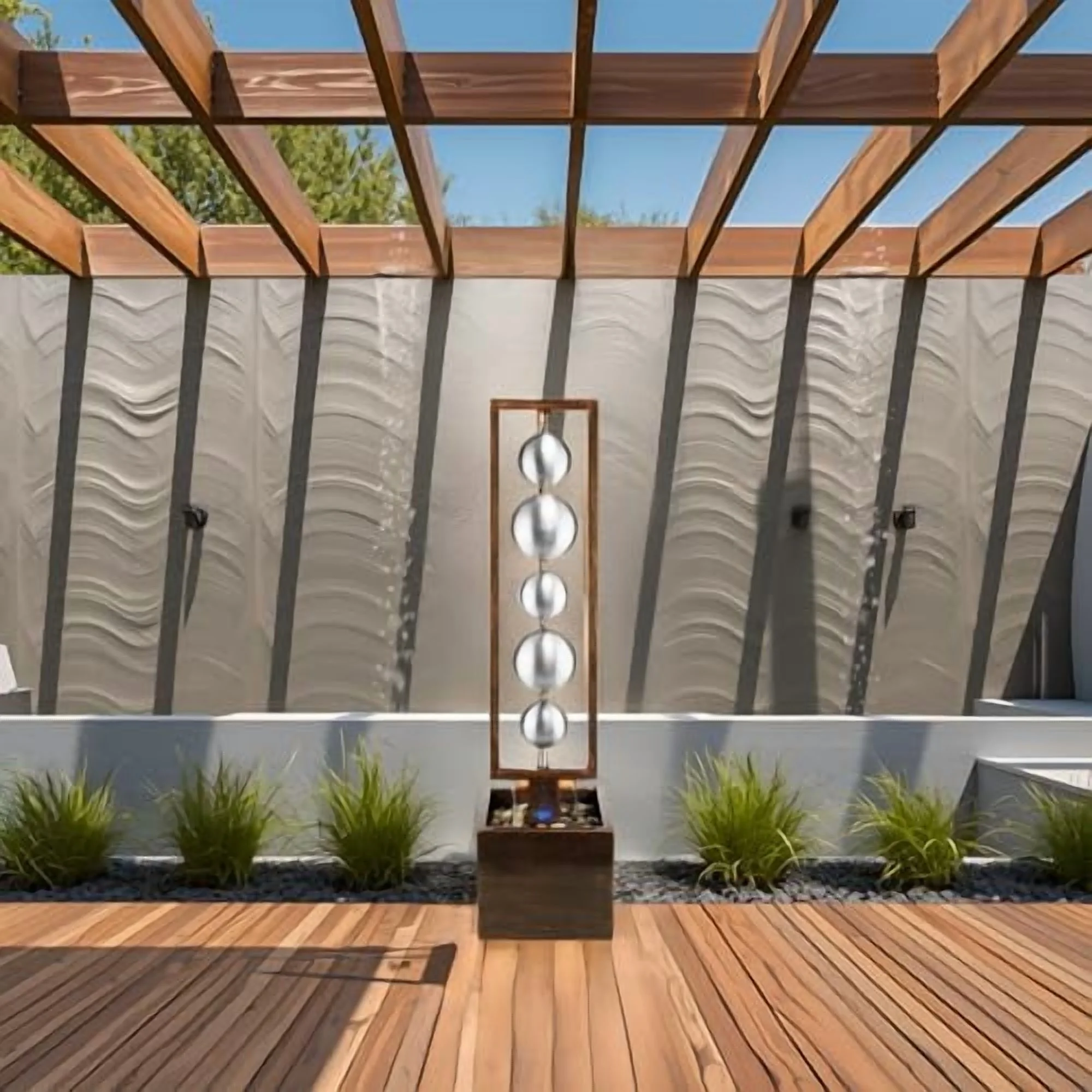 Outdoor Water Fountain with Pump, Relaxing Stainless Steel Geometric Sphere Freestanding Waterfall Fountains Modern Home Decor for Patio Garden Yard, Gift Idea, Bronze - Image 4